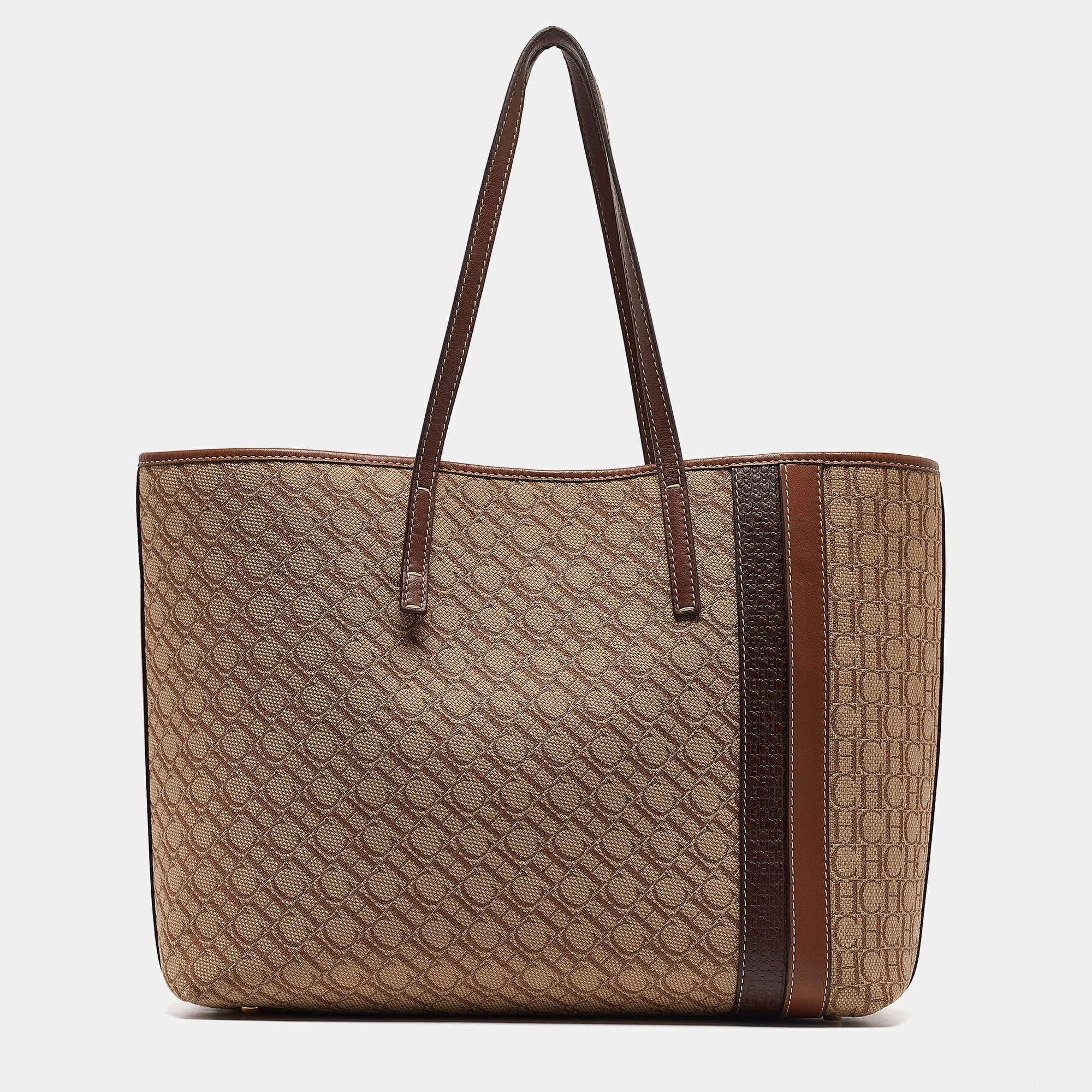 مملوكة مسبقًا CH Carolina Herrera Brown/Beige Monogram Canvas Shopper Tote