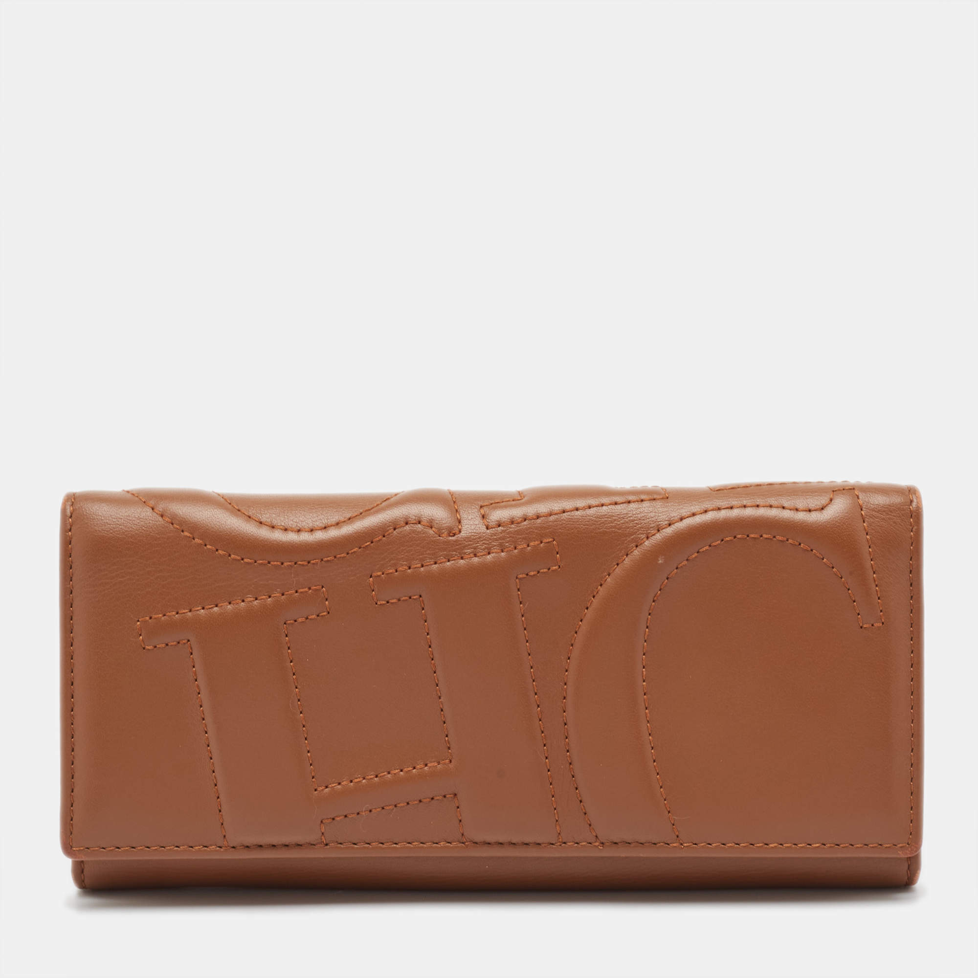 Pre Owned CH Carolina Herrera Brown Monogram Quilted Leather Trifold Wallet