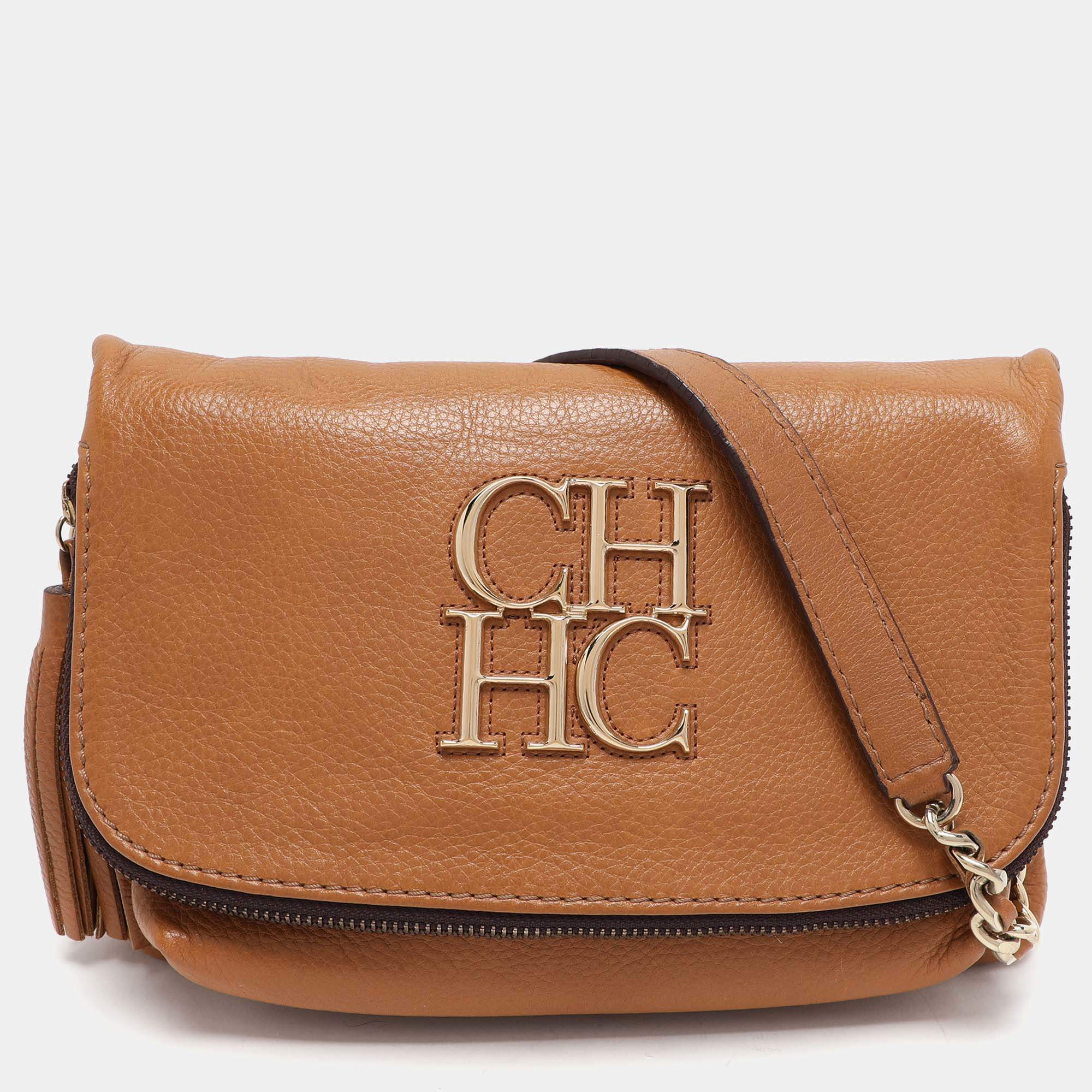 مملوكة مسبقًا CH Carolina Herrera Brown Leather Shoulder Bag