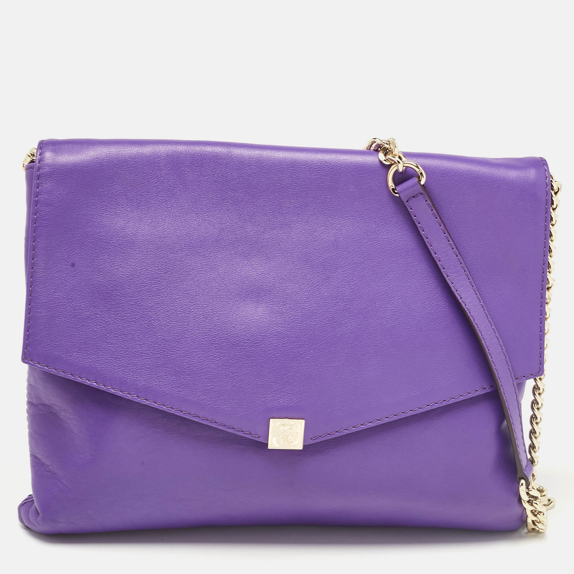 CH Carolina Herrera Purple Leather Flap Shoulder Bag