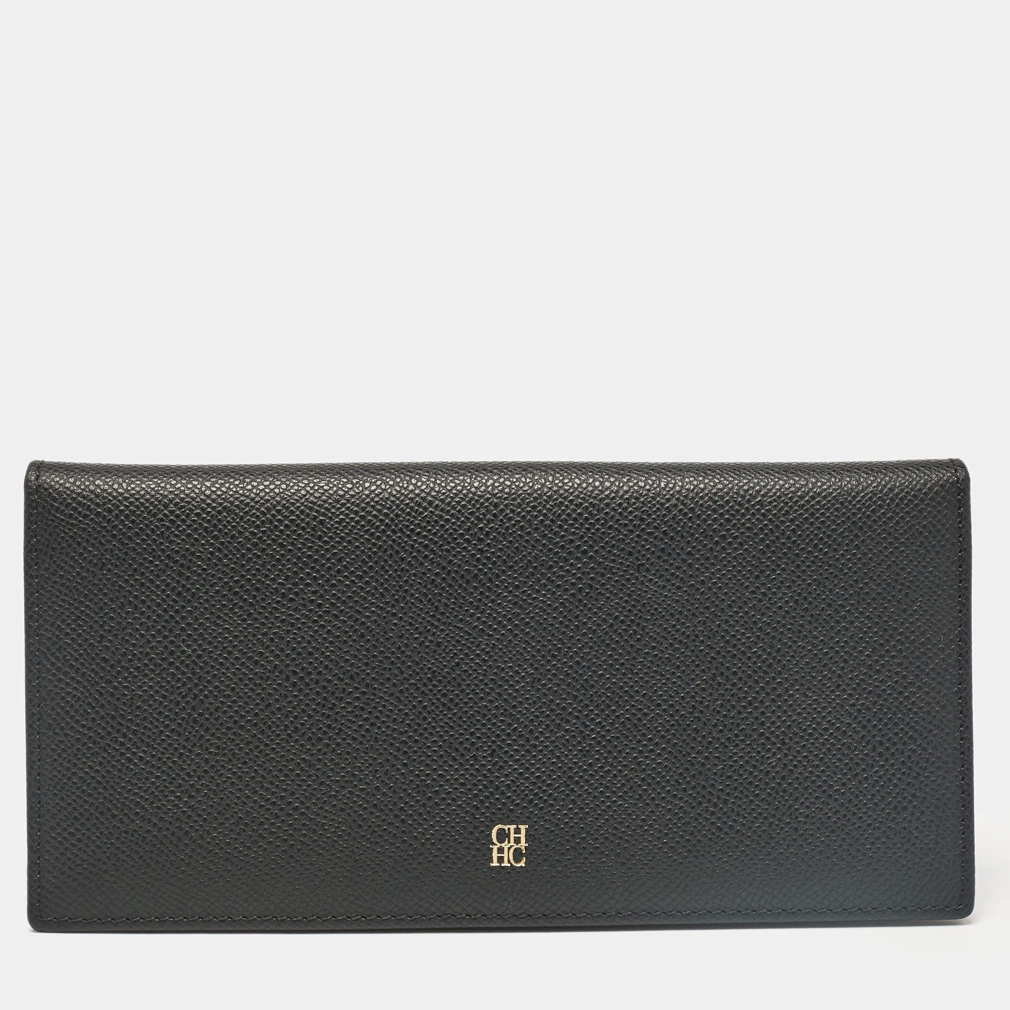 Carolina Herrera Black Leather Bifold Long Wallet