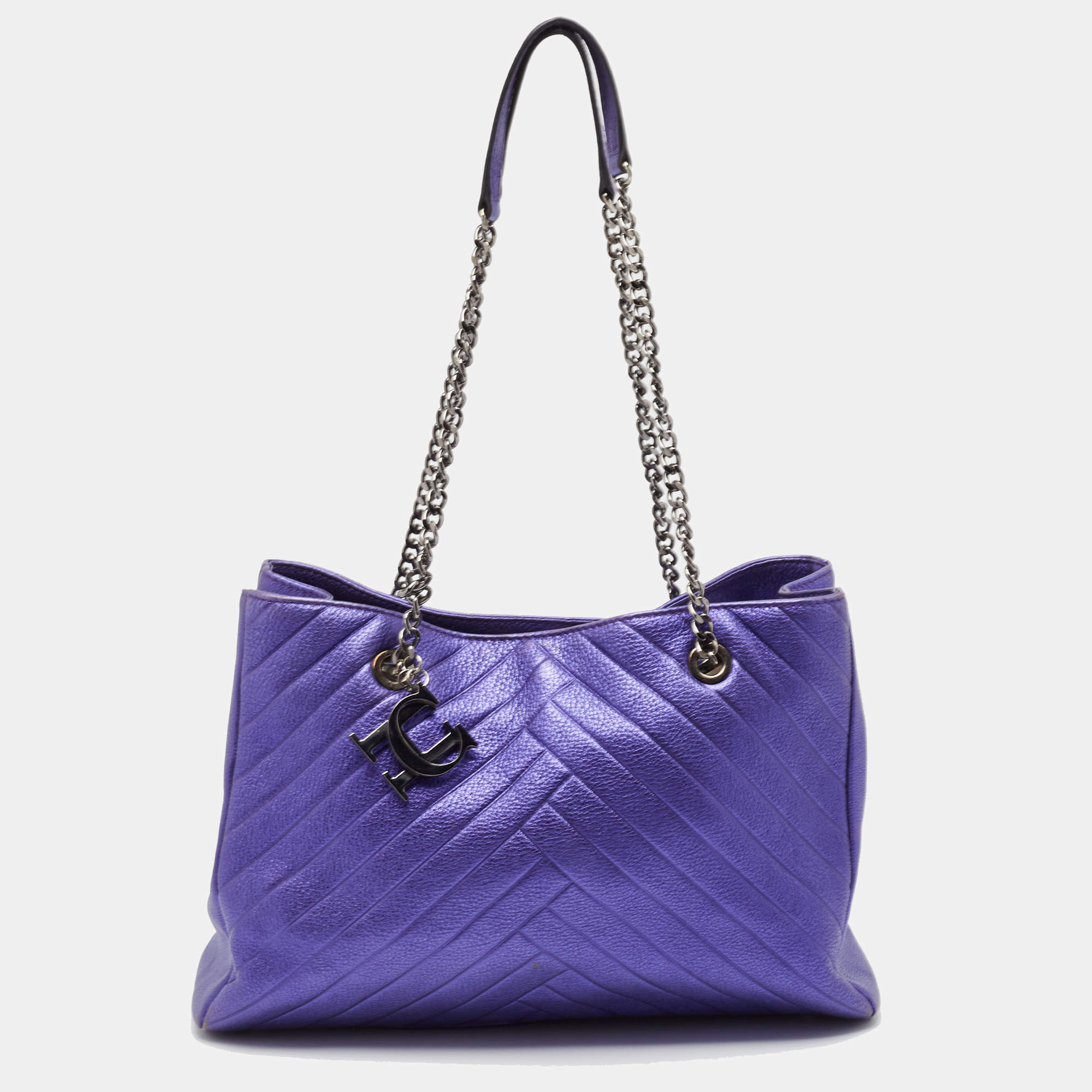 Pre Owned CH Carolina Herrera Metallic Purple Leather Chain Tote
