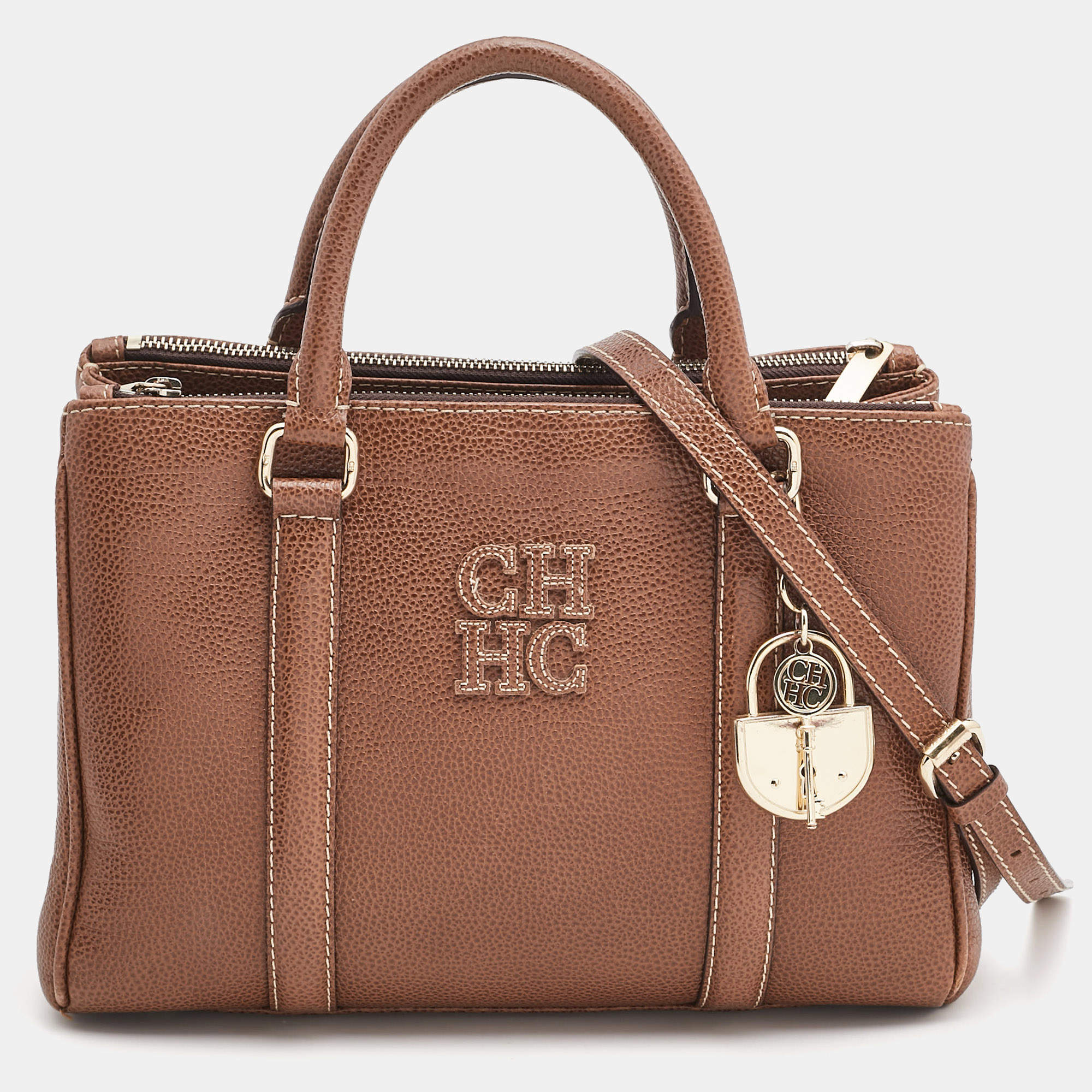 مملوكة مسبقًا CH Carolina Herrera Brown Pebbled Leather Matteo Tote
