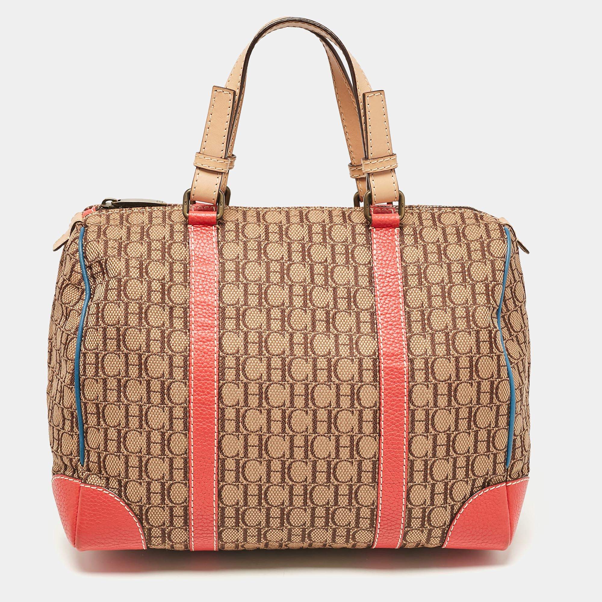 CH Carolina Herrera Multicolor Monogram Canvas and Leather Andy Boston Bag