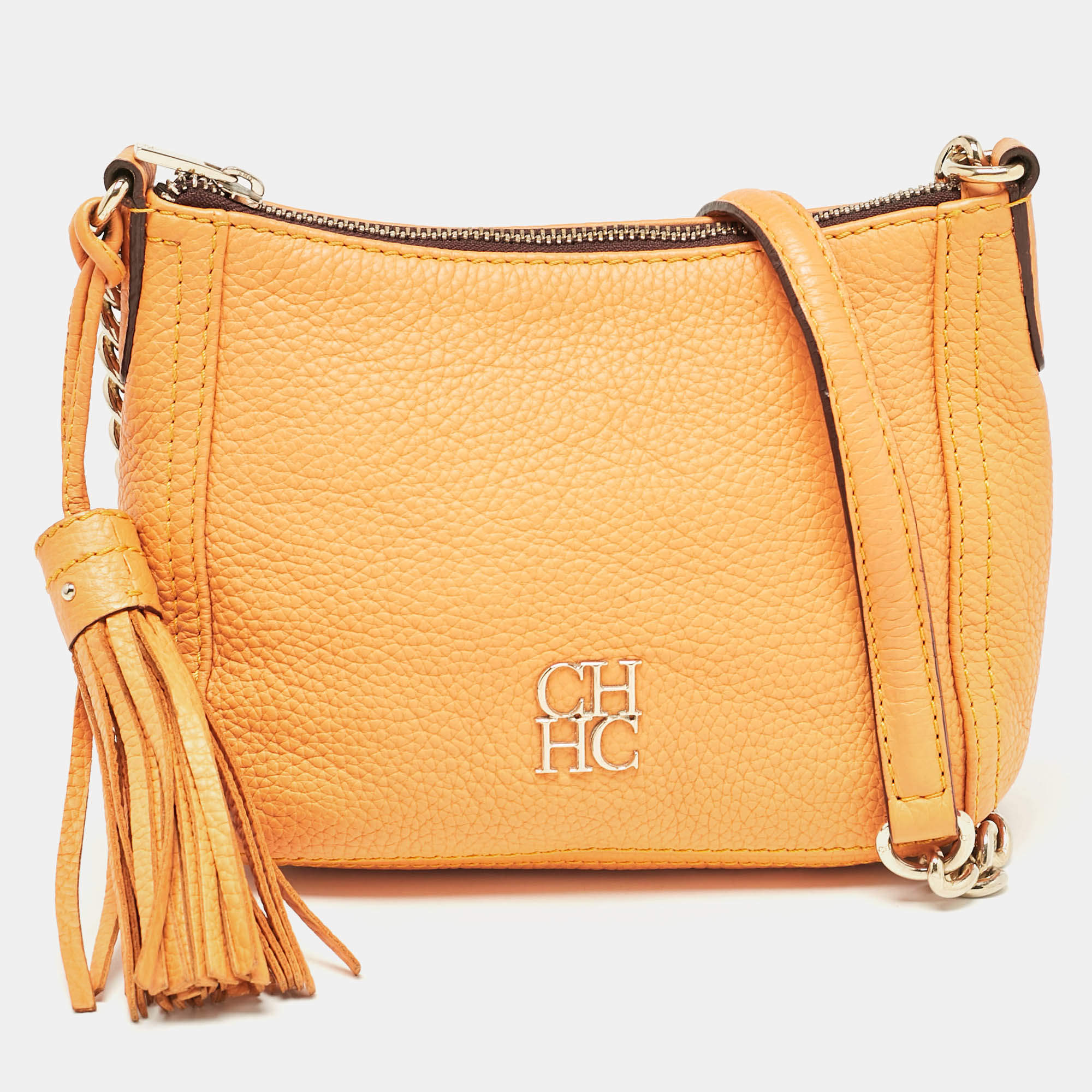 Pre Owned CH Carolina Herrera Yellow Leather Tassel Chain Crossbody Bag