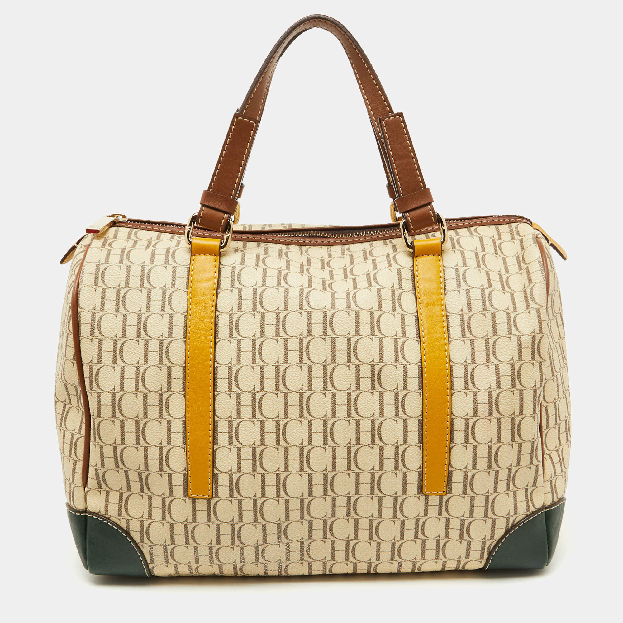CH Carolina Herrera Multicolor Monogram Coated Canvas and Leather Andy Boston Bag