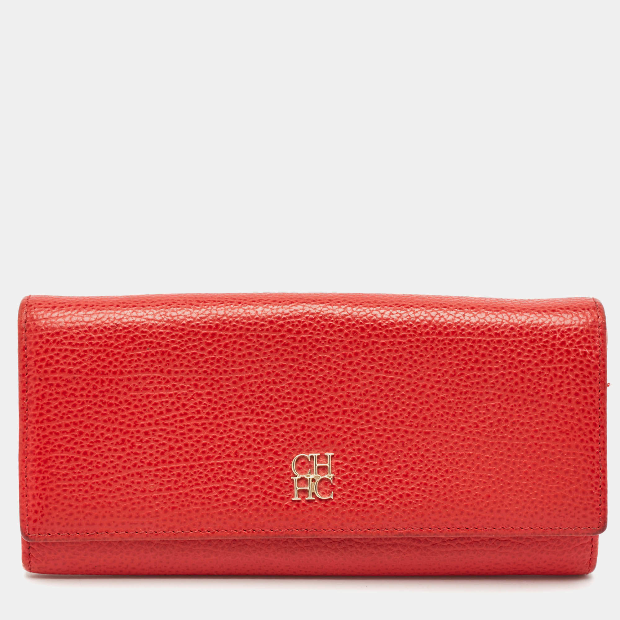 CH Carolina Herrera Red Leather Flap Continental Wallet