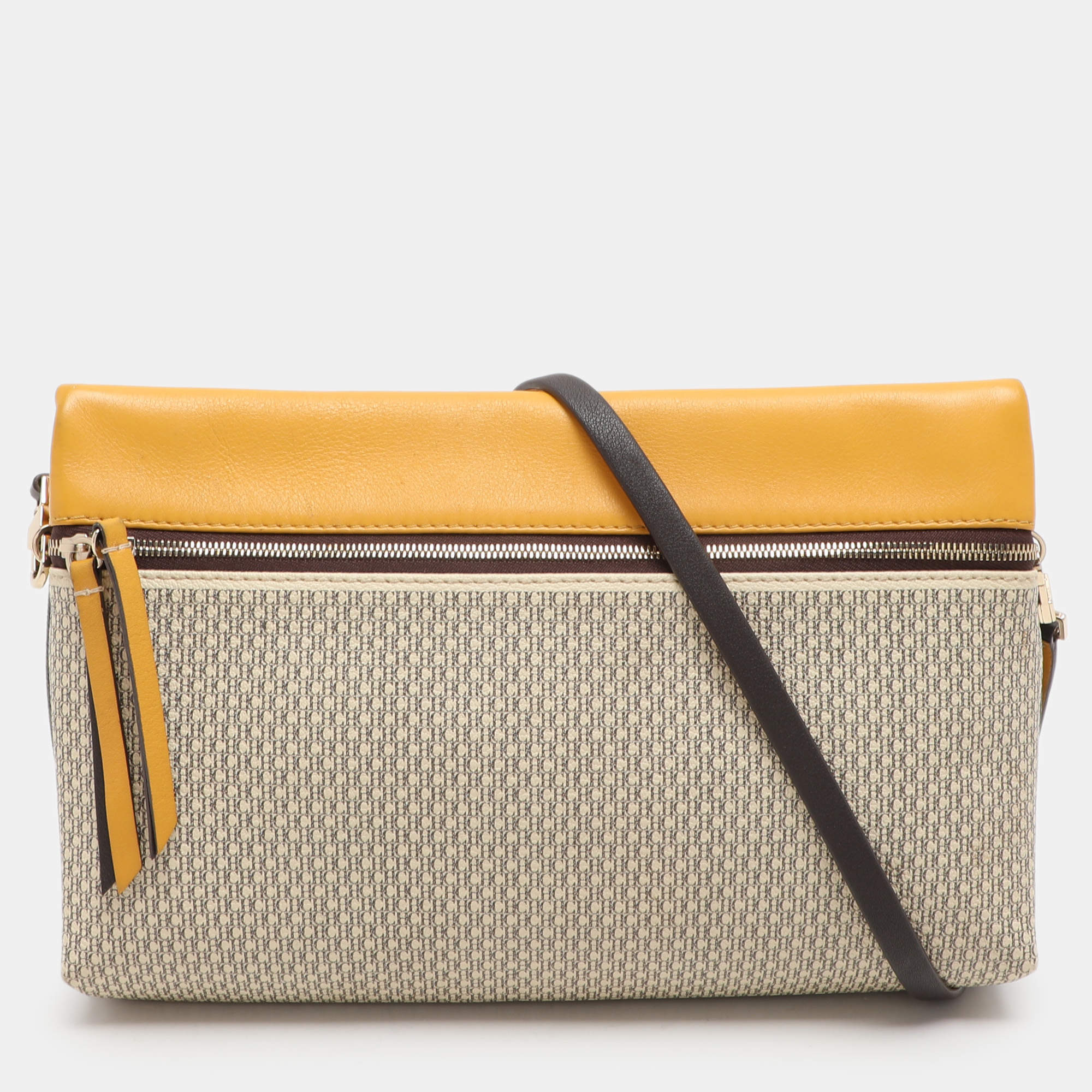 Pre Owned CH Carolina Herrera Multicolor Monogram Coated Canvas and Leather Zip Crossbody Bag