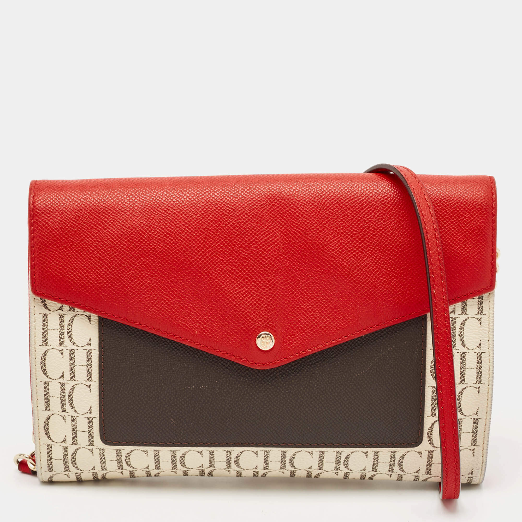 Pre Owned CH Carolina Herrera Tricolor Coated Canvas and Leather Envelope Crossbody Bag