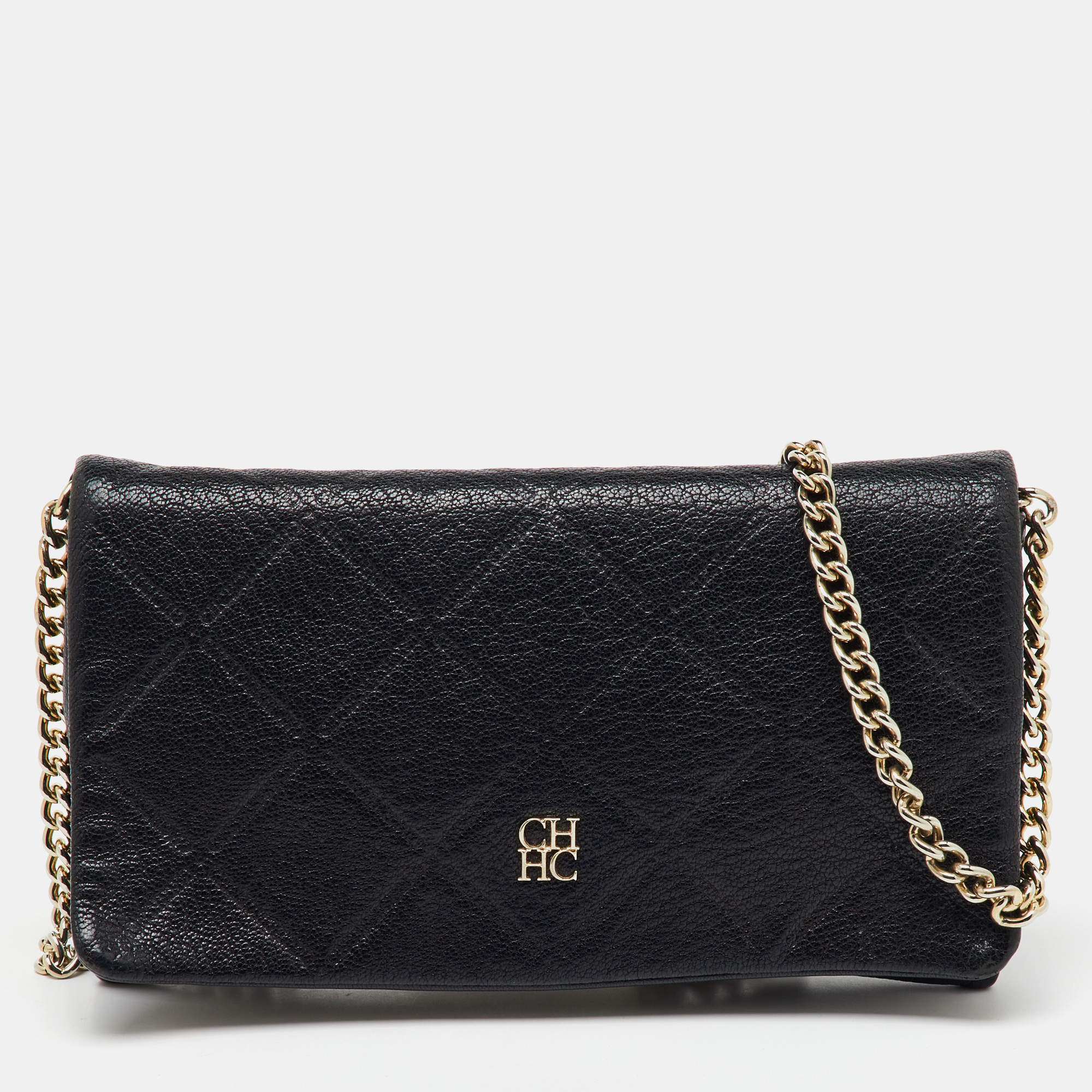 Pre Owned حقيبة كروس بودي سلسلة جلد أسود كارولينا هيريرا