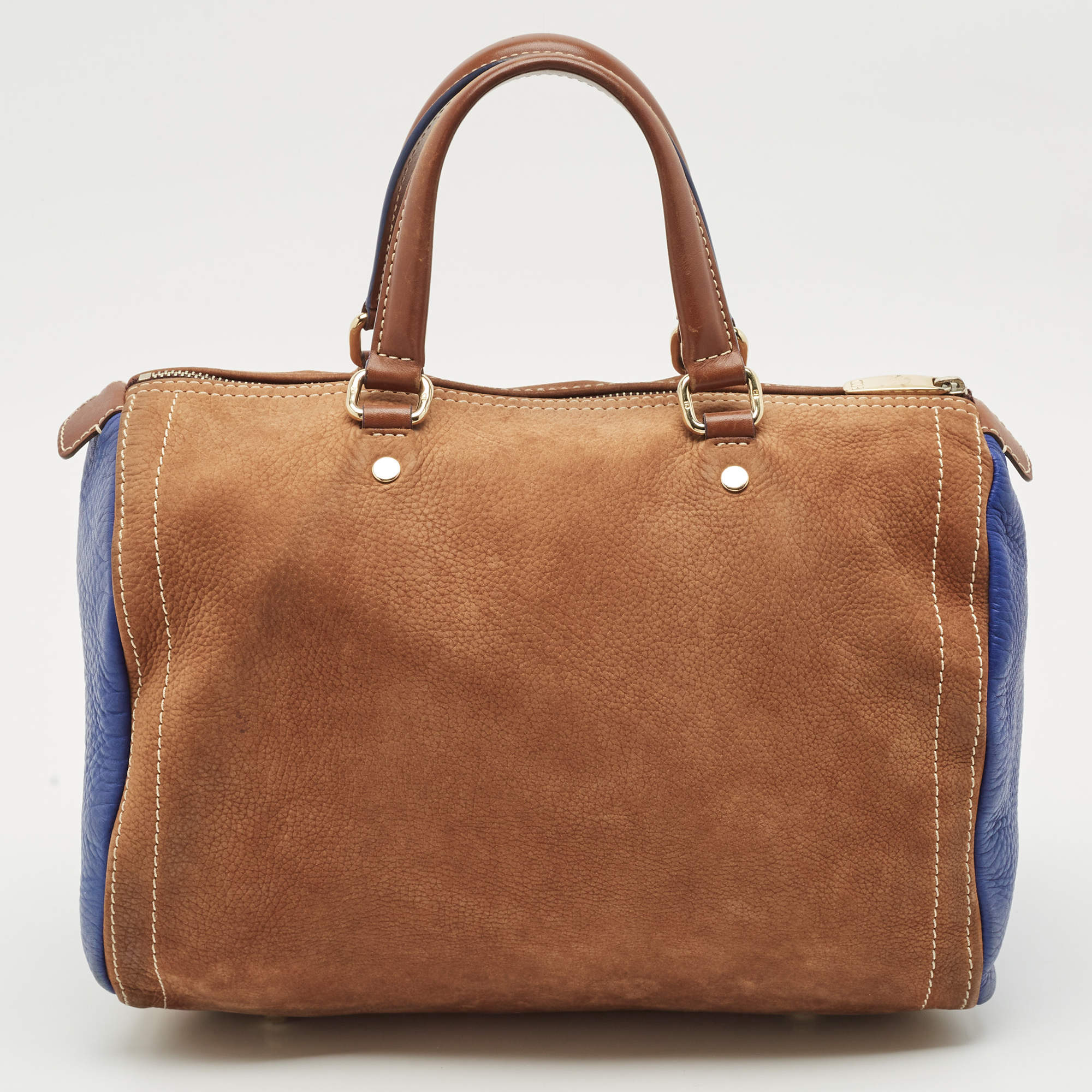CH Carolina Herrera Brown/Blue Nubuck and Leather Andy Boston Bag