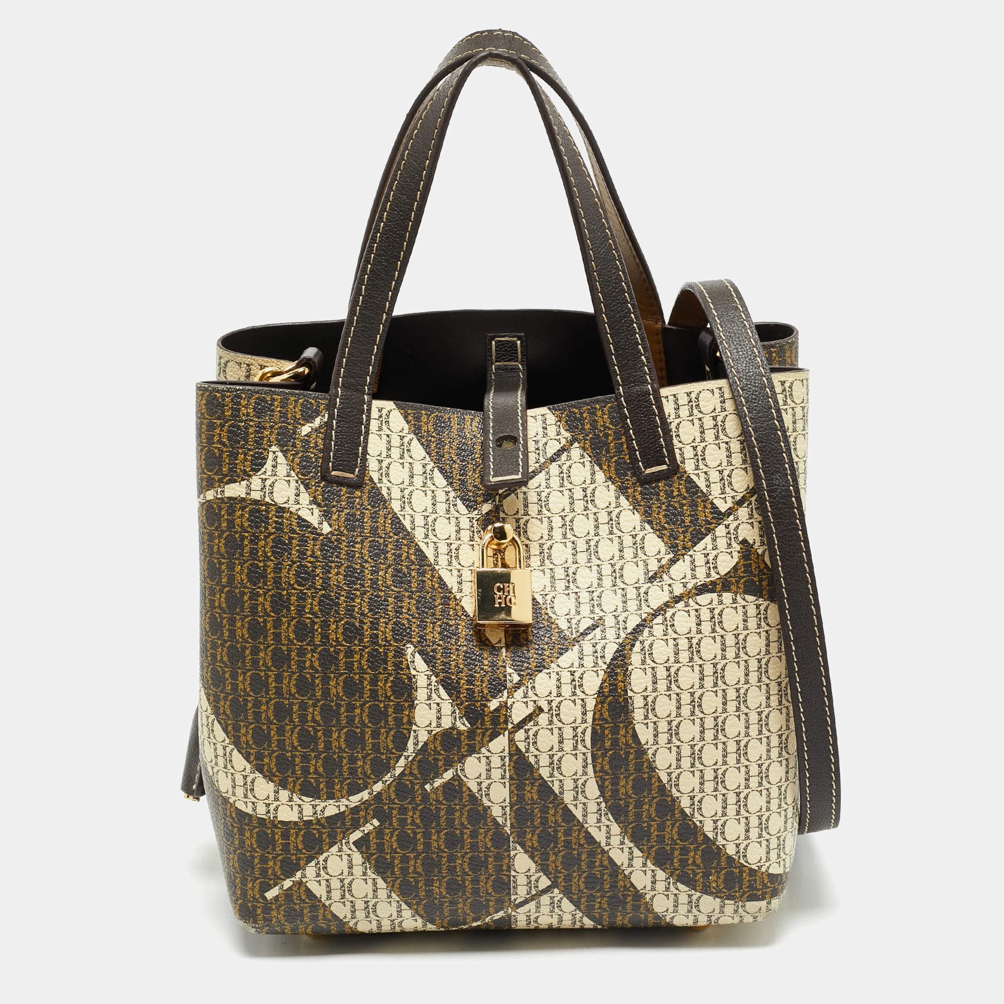 CH Carolina Herrera Multicolor Monogram Coated Canvas and Leather Small Matryoshka Locked Tote
