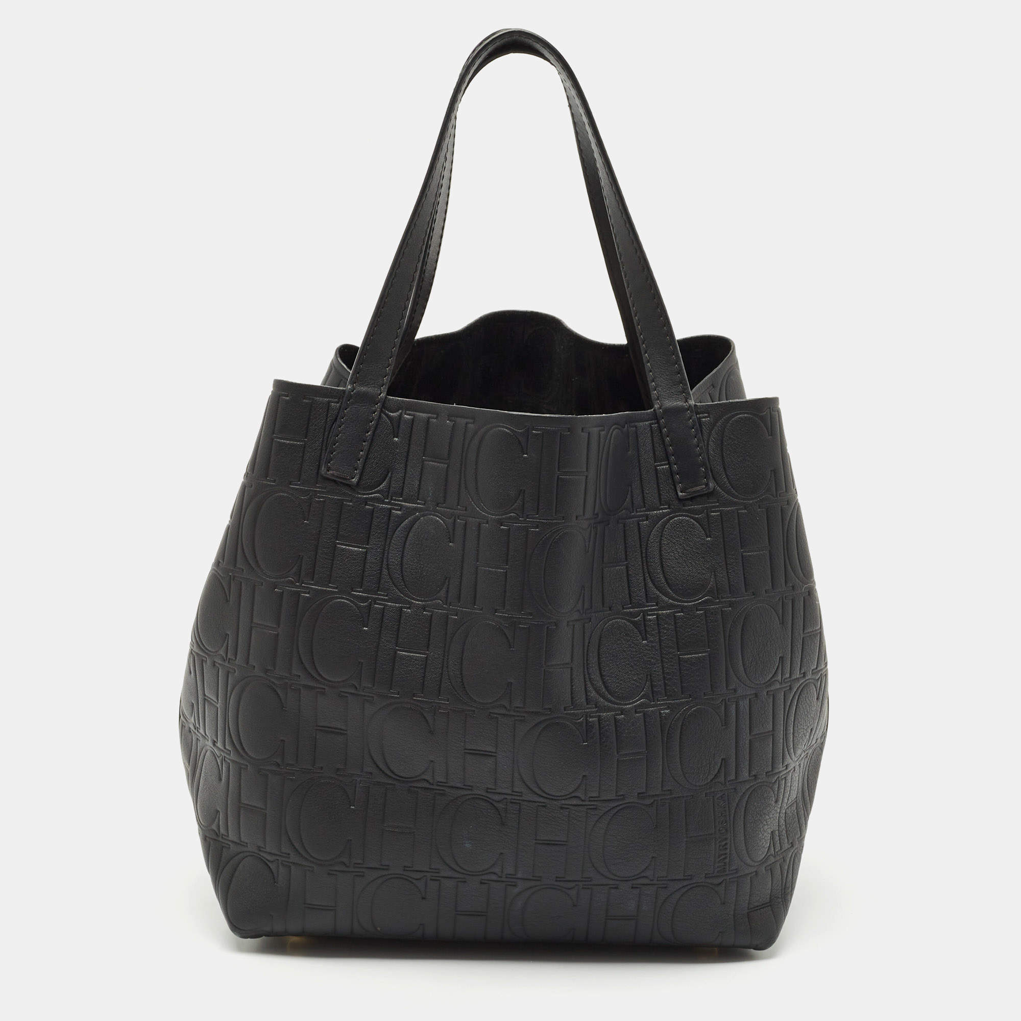 CH Carolina Herrera Black Monogram Embossed Leather Matryoshka Tote