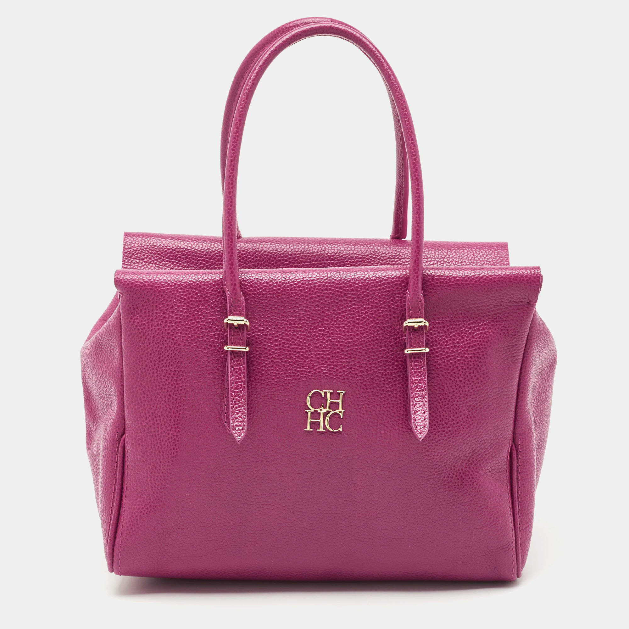 CH Carolina Herrera Fuchsia Leather Tempo Collection Adagio Tote