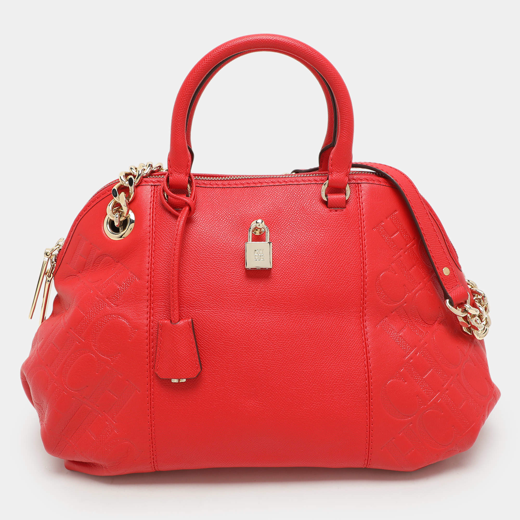 CH Carolina Herrera Red Leather Dahlia Satchel