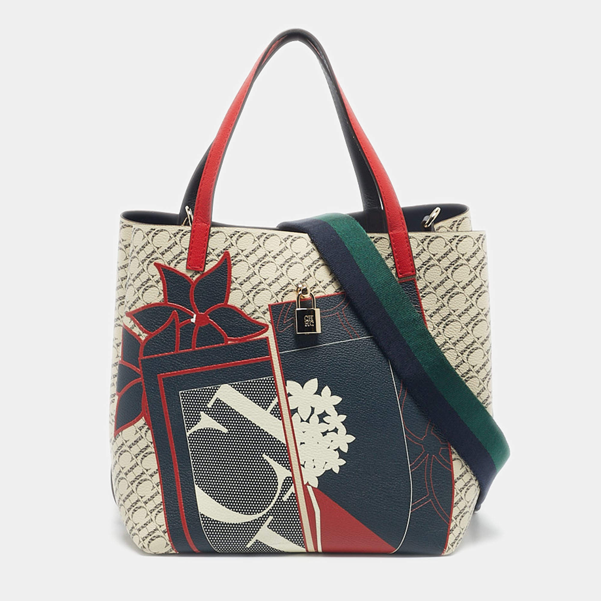 Pre Owned CH Carolina Herrera Multicolor Painted Coated Canvas Medium Matryoshka Locked Tote