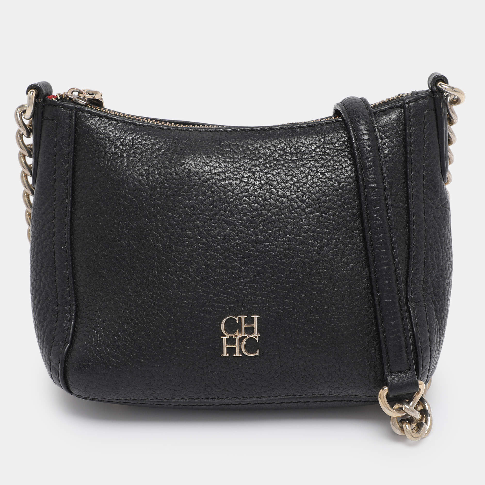 Pre Owned CH Carolina Herrera Black Leather Maria Crossbody Bag