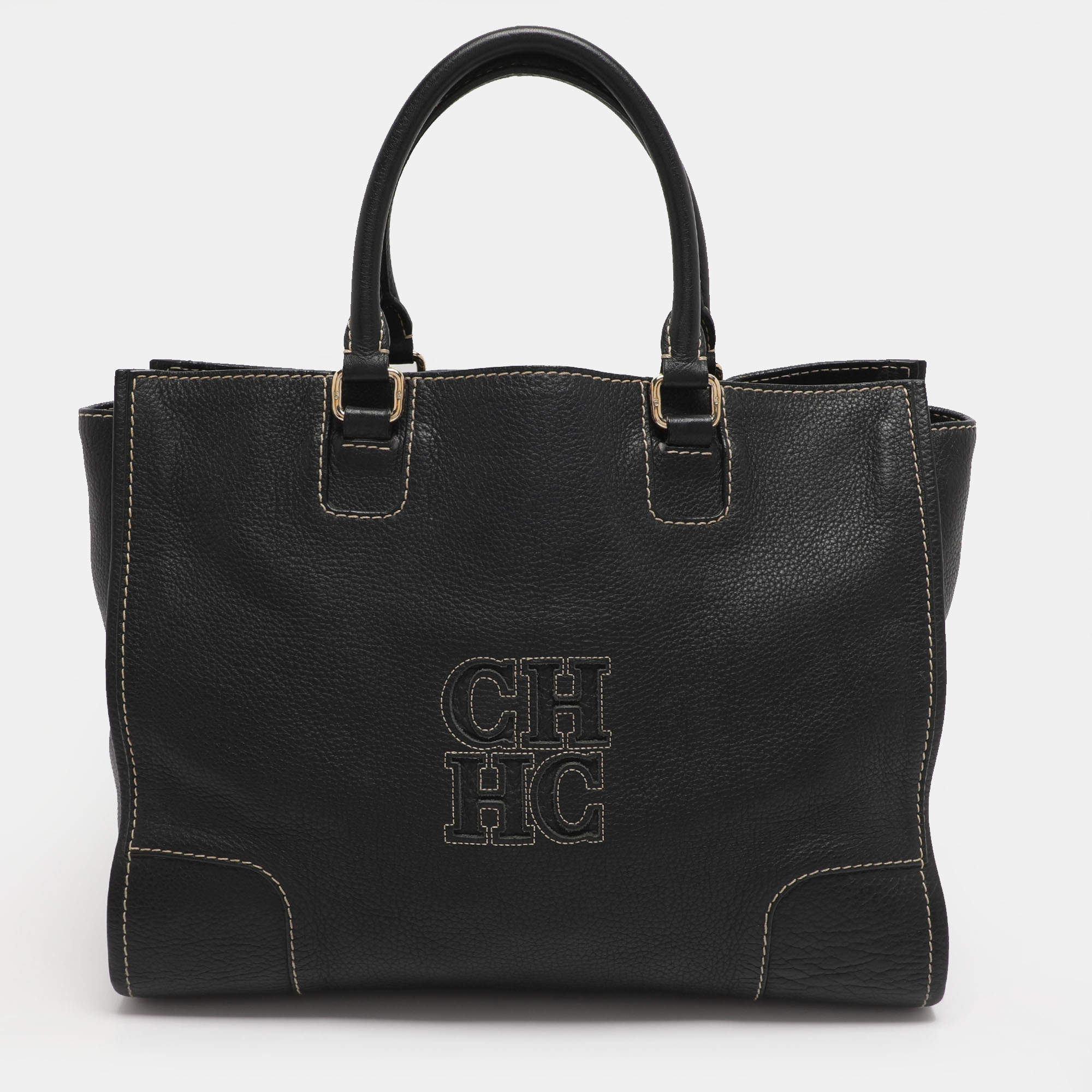Pre Owned CH Carolina Herrera Black Leather Tote