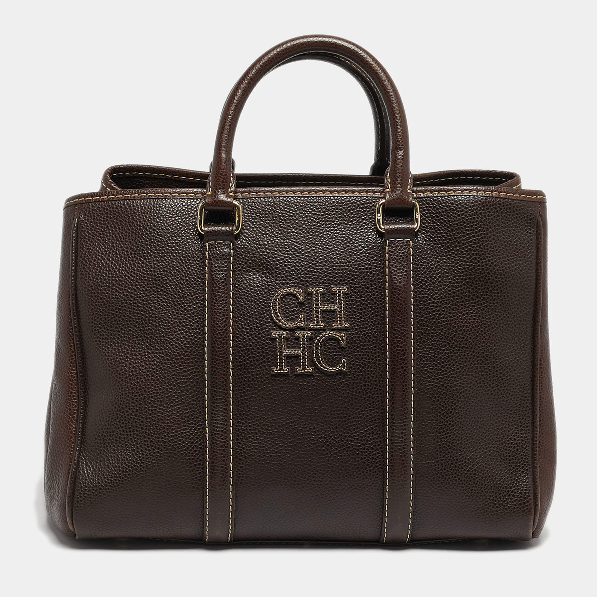 مملوكة مسبقًا CH Carolina Herrera Matteo Medium Dark Brown Leather Tote
