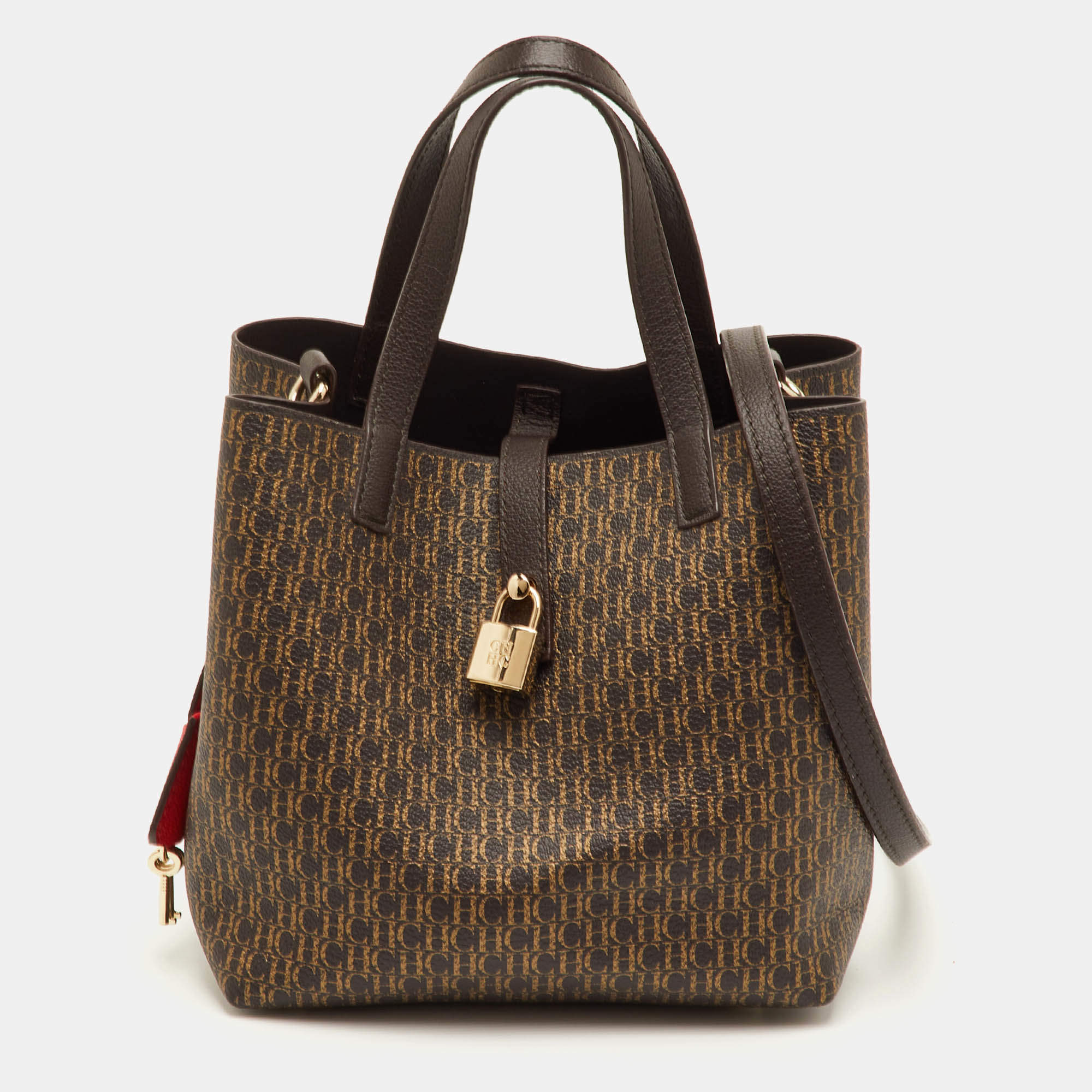 Pre Owned حقيبة يد سي أتش كارولينا هيريرا ماتريوشكا قماش مطلي وبني جلد