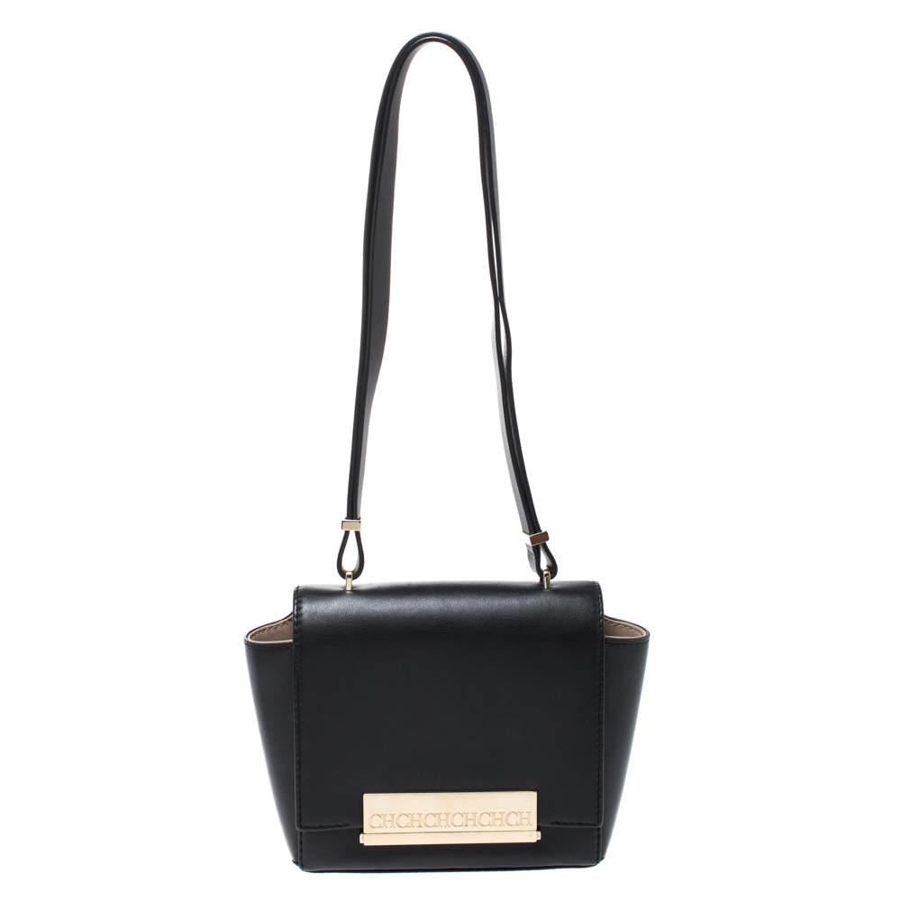 Carolina Herrera Black Leather Flap Shoulder Bag