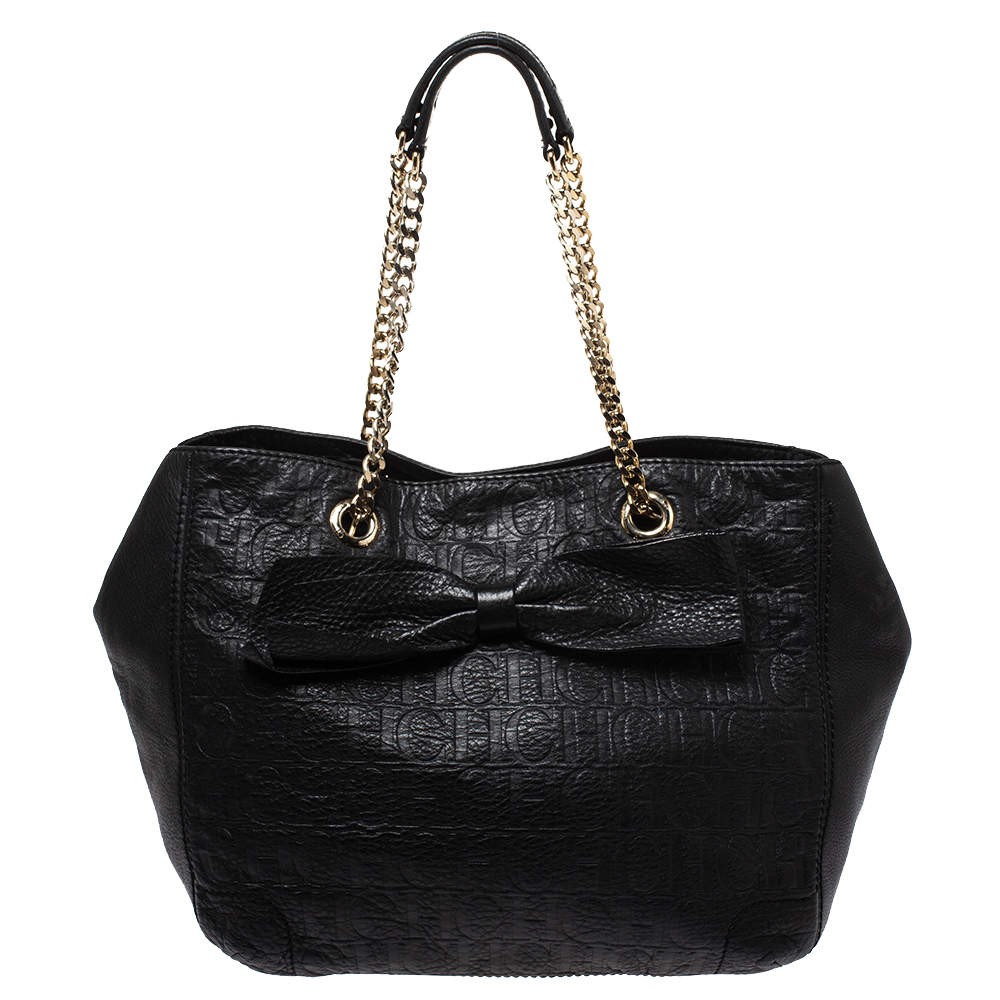 مملوكة مسبقًا Carolina Herrera Black Monogram Leather Audrey Tote