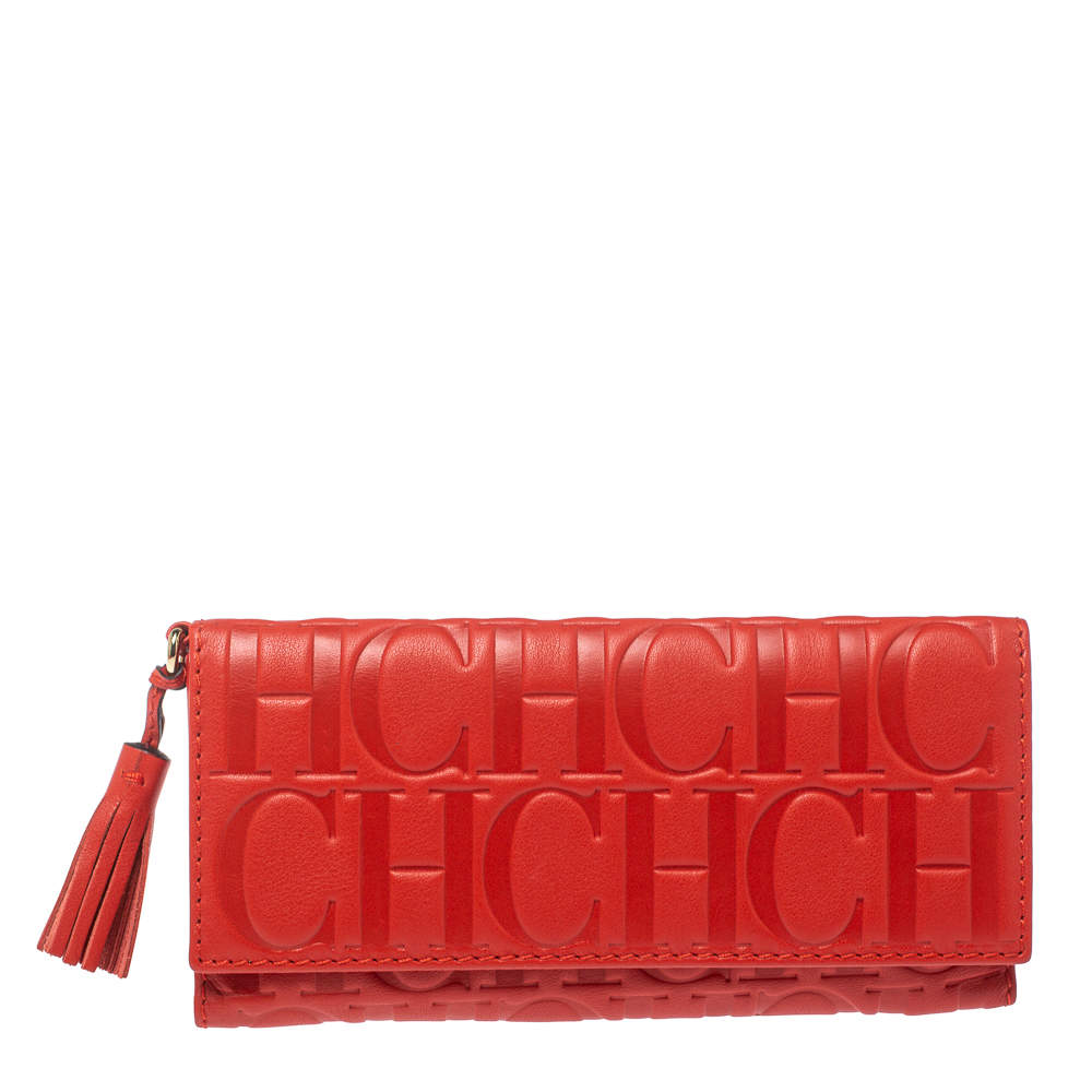 مملوكة مسبقًا Carolina Herrera Red Monogram Leather American Flap Wallet