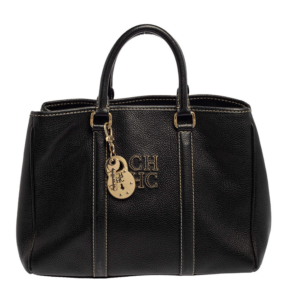 Pre Owned CH Carolina Herrera Black Leather Matteo Tote