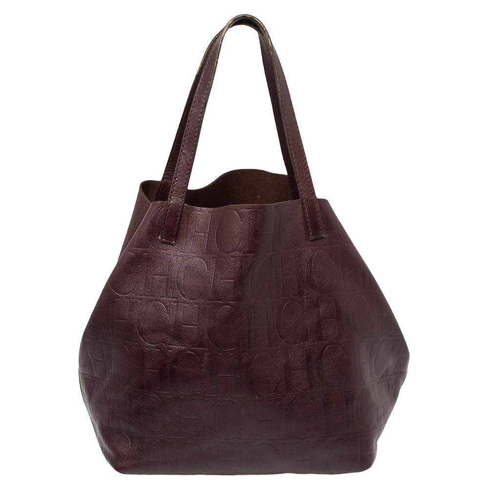 Pre Owned Carolina Herrera Burgundy Monogram Leather Matryoshka Tote