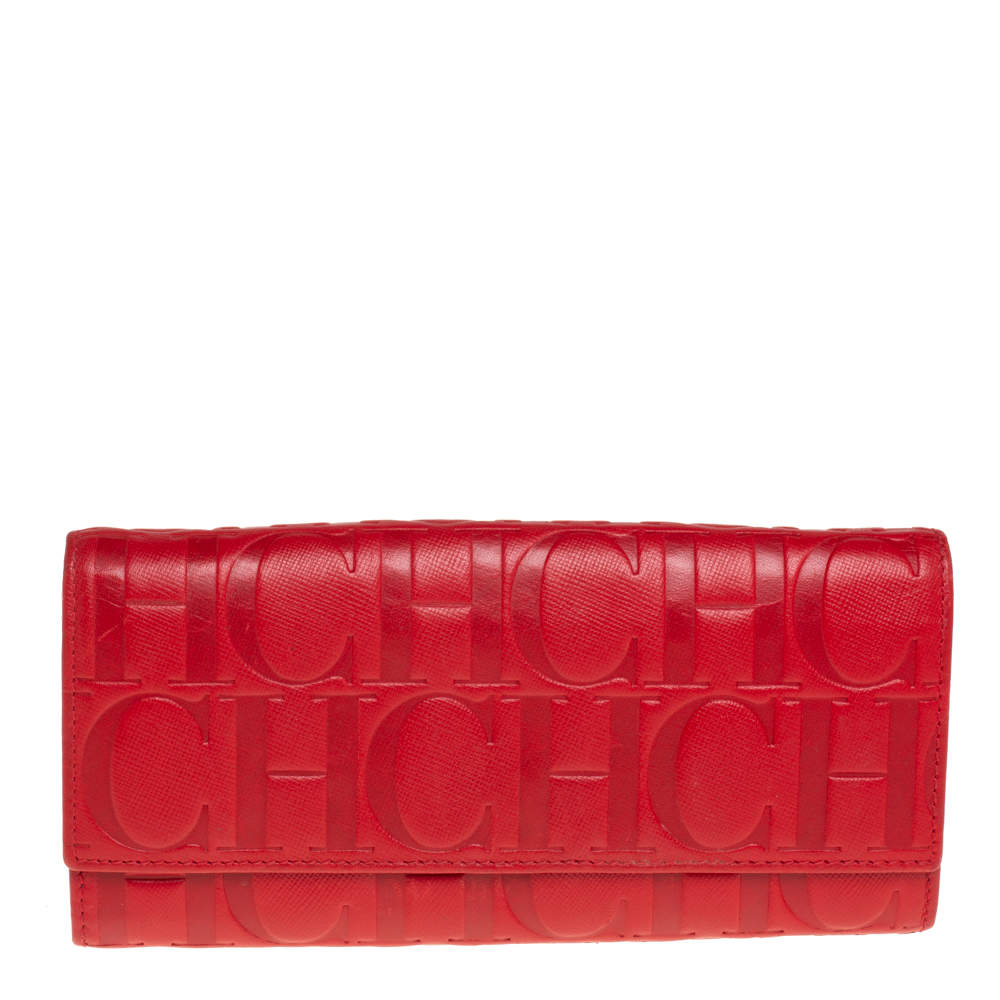 مملوكة مسبقًا Carolina Herrera Red Monogram Leather Continental Wallet