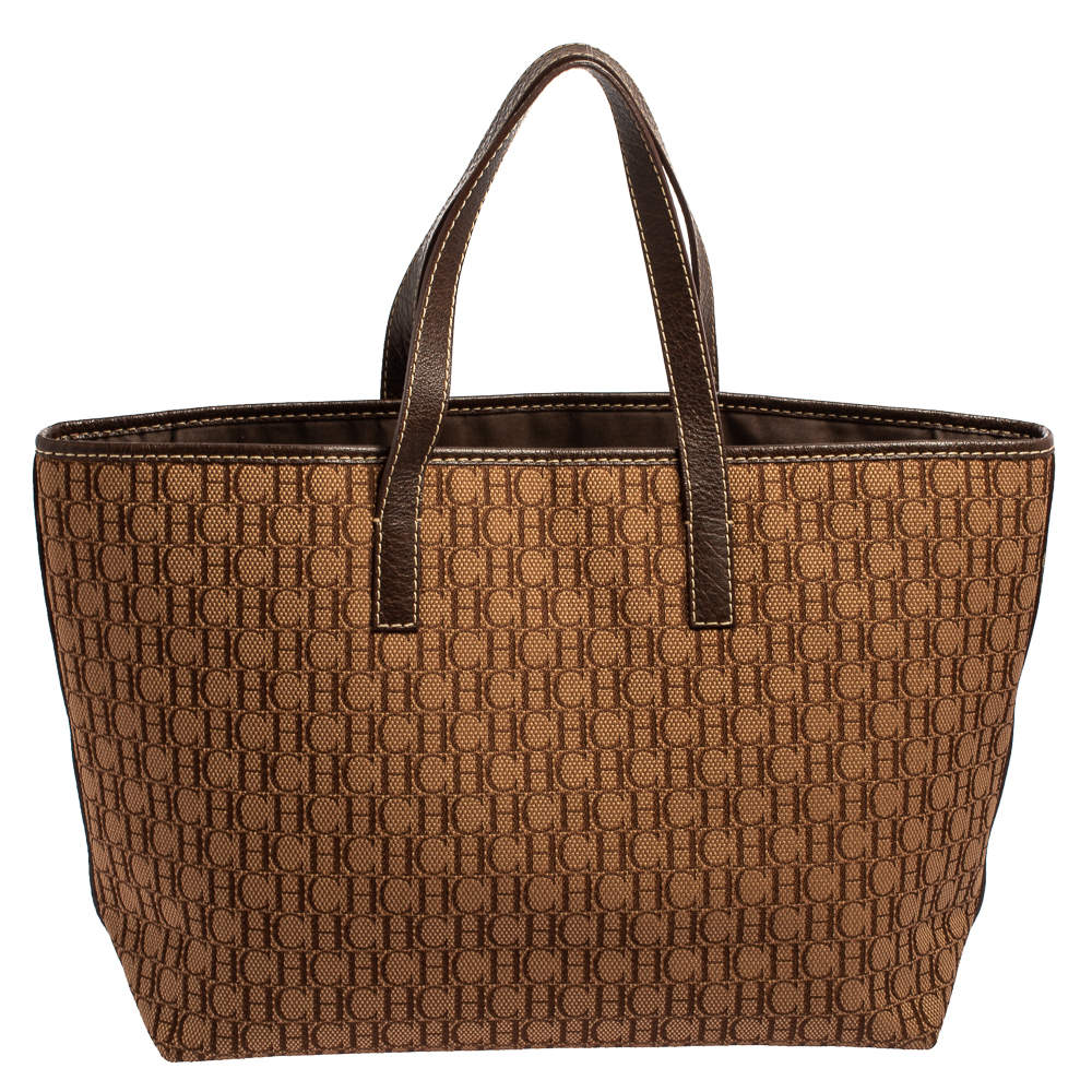 Pre Owned حقيبة يد شوبر سى أتش كارولينا هيريرا جلد وكانفاس مونوغرامى وكانفاس مونوغرامى بنى 