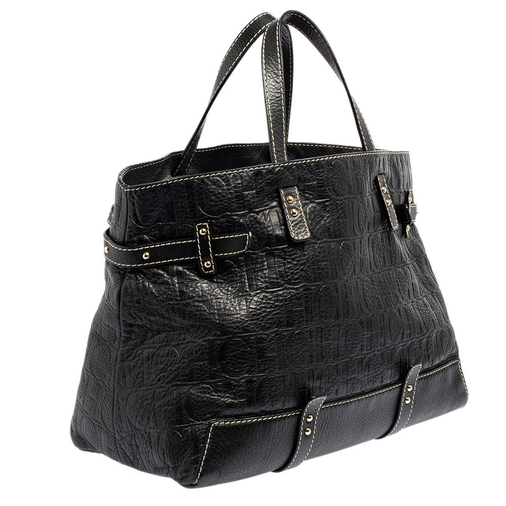 *ON SALE*CAROLINA HERRERA #37850 Black Leather Medium Tote Bag