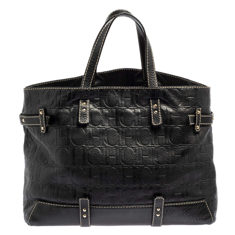 *ON SALE*CAROLINA HERRERA #37850 Black Leather Medium Tote Bag