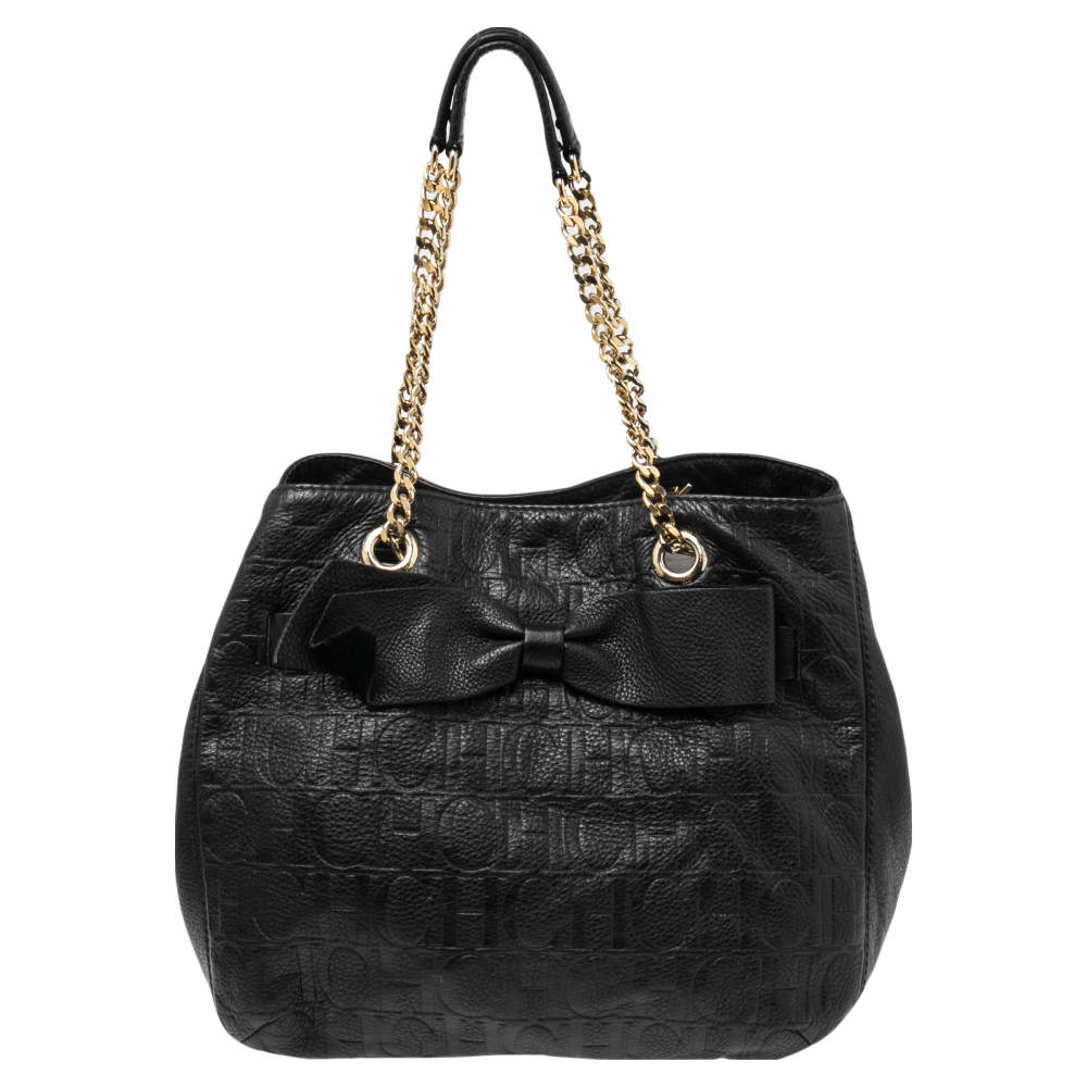 Pre Owned حقيبة يد توتس سي أتش كارولينا هيريرا أودري جلد أسود مونوغرامي