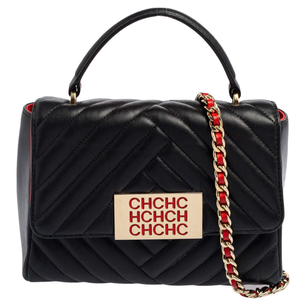 Pre Owned CH Carolina Herrera Black Quilted Leather Bimba Top Handle Bag