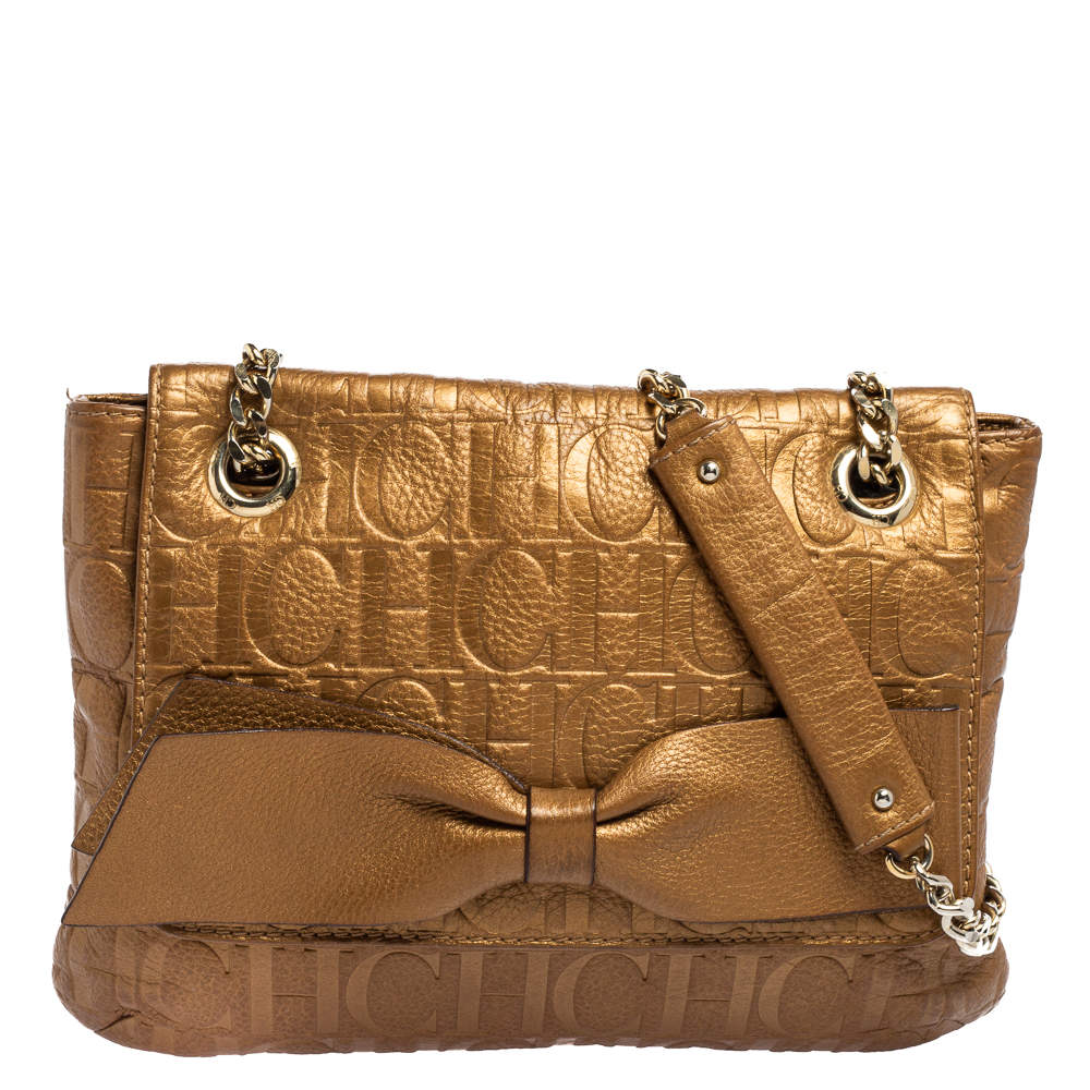 مملوكة مسبقًا حقيبة كتف سي أتش كارولينا هيريرا أودري جلد مونوغرامي ذهبي