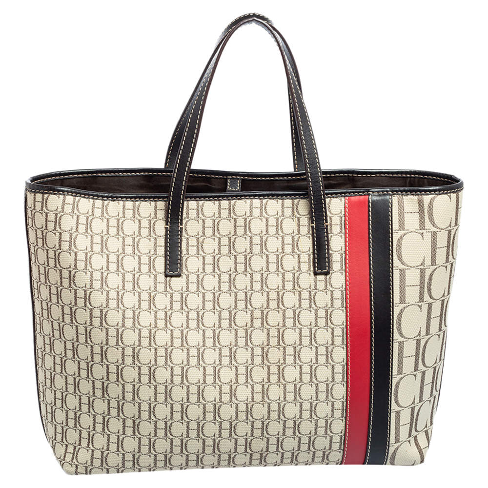 Pre Owned حقيبة يد شوبر سى أتش كارولينا هيريرا جلد وكانفاس مونوغرامى وكانفاس مونوغرامى بنى 