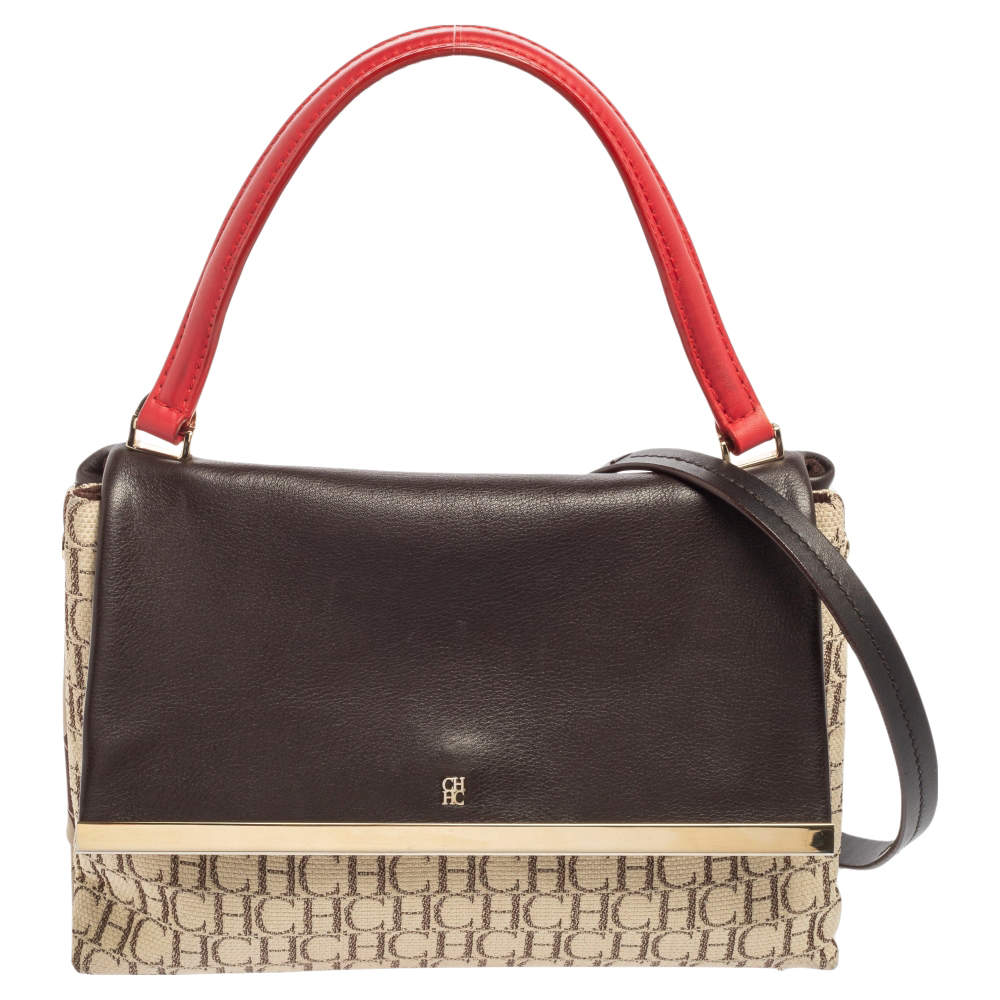 مملوكة مسبقًا CH Carolina Herrera Multicolor Monogram Coated Canvas and Leather Top Handle Bag
