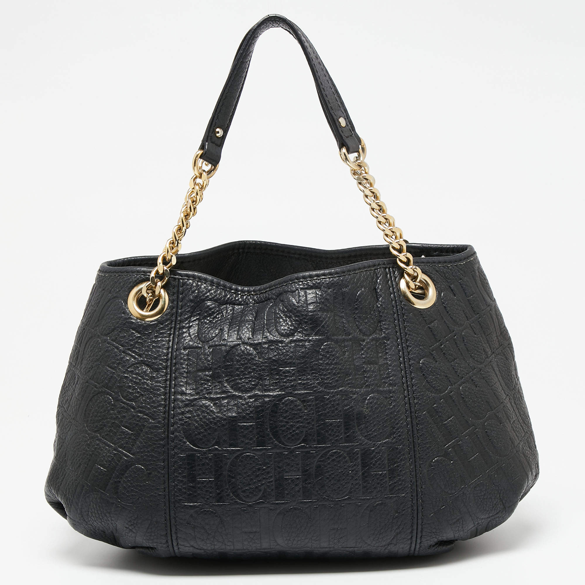 Pre Owned CH Carolina Herrera Monogram Embossed Leather Chain Hobo