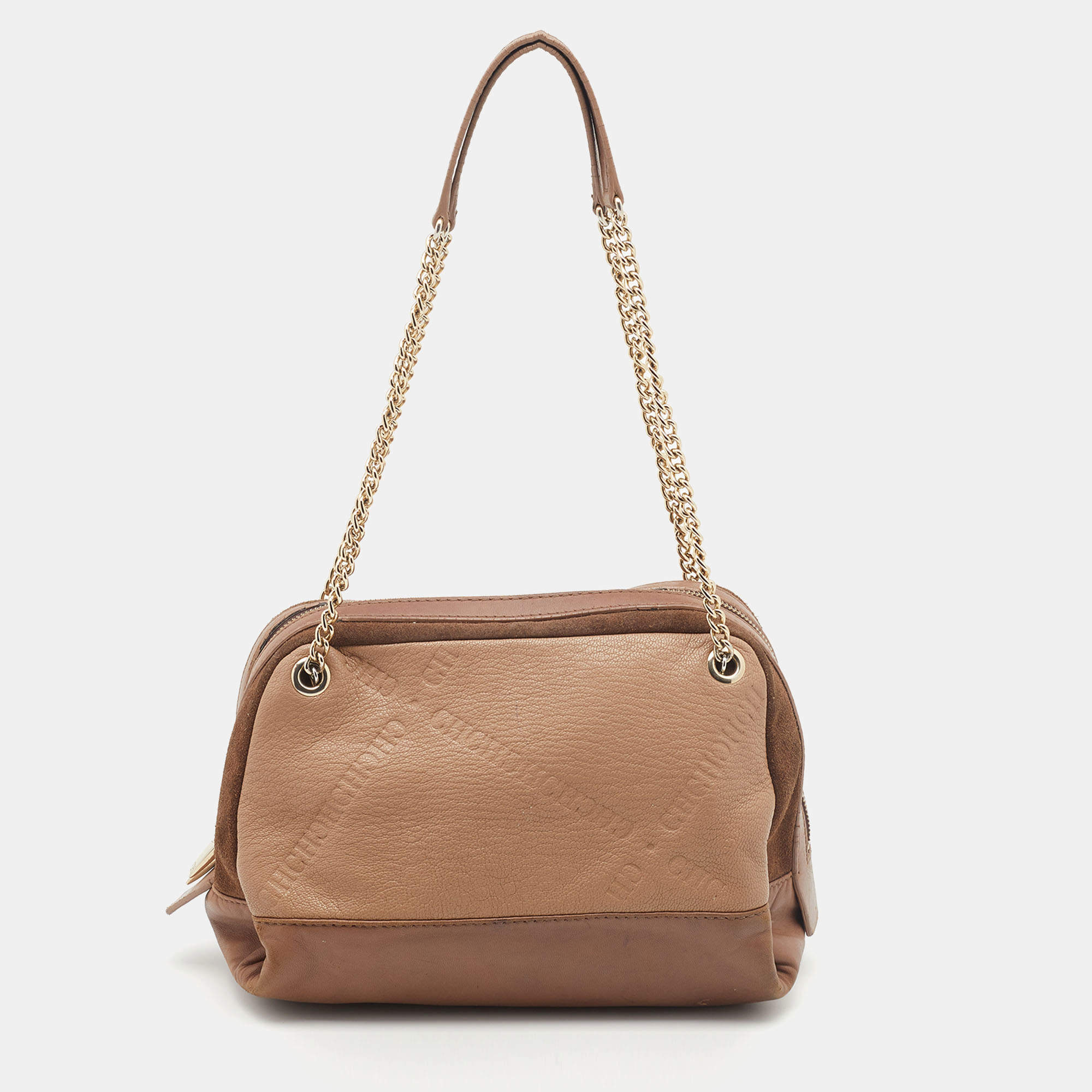 CH Carolina Herrera Brown Leather And Suede Chain Satchel