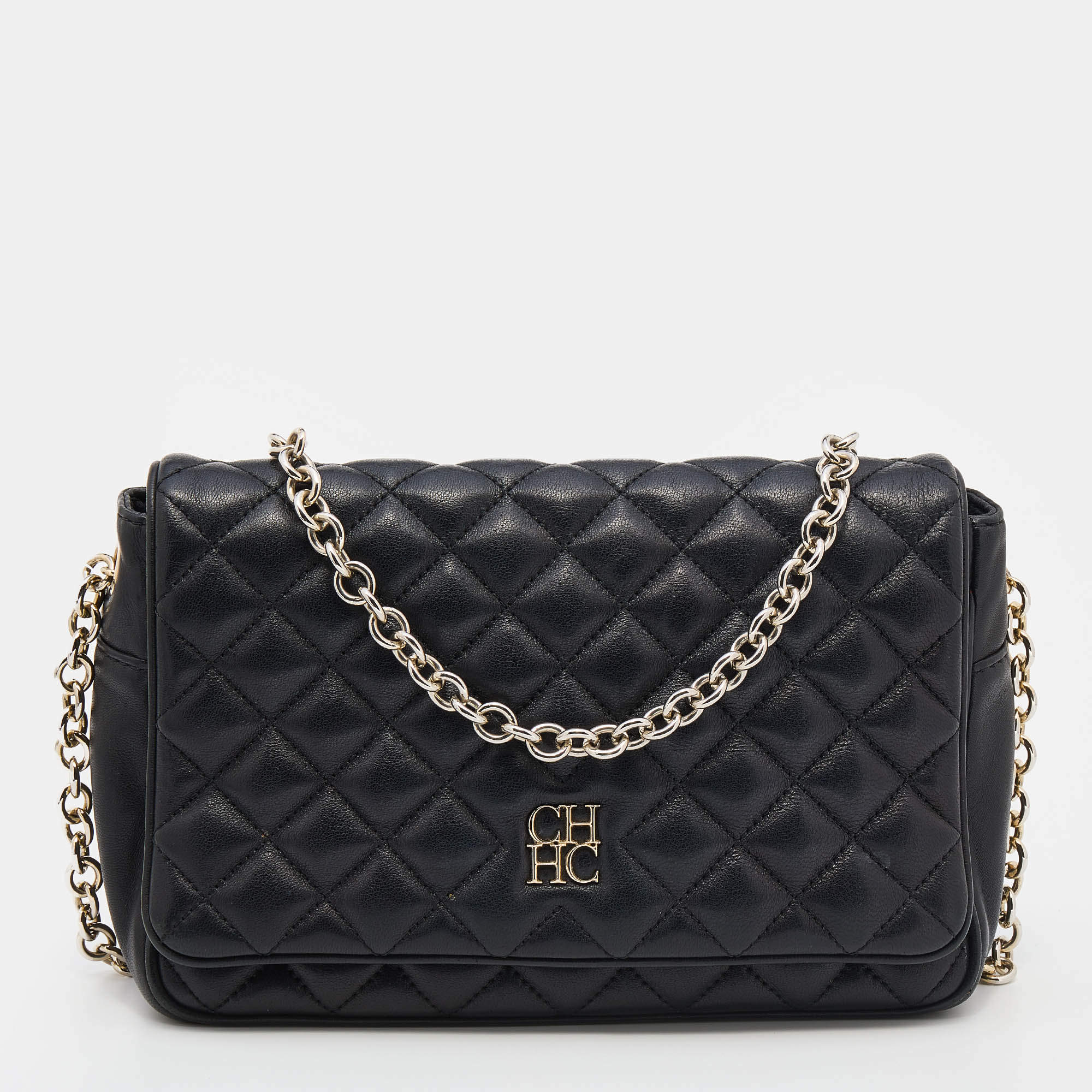 مملوكة مسبقًا CH Carolina Herrera Black Quilted Leather Flap Chain Shoulder Bag