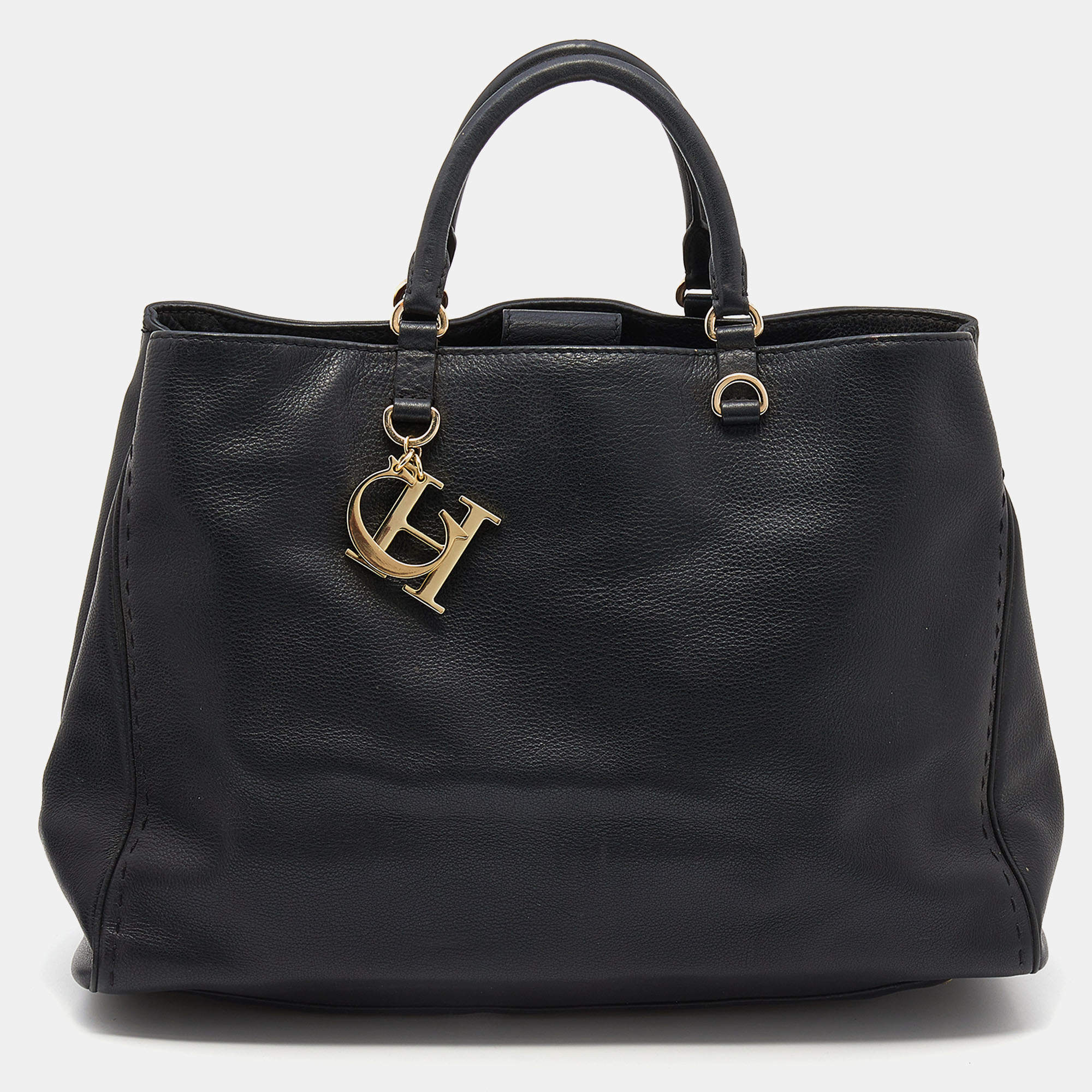 Pre Owned CH Carolina Herrera Black Leather Tote