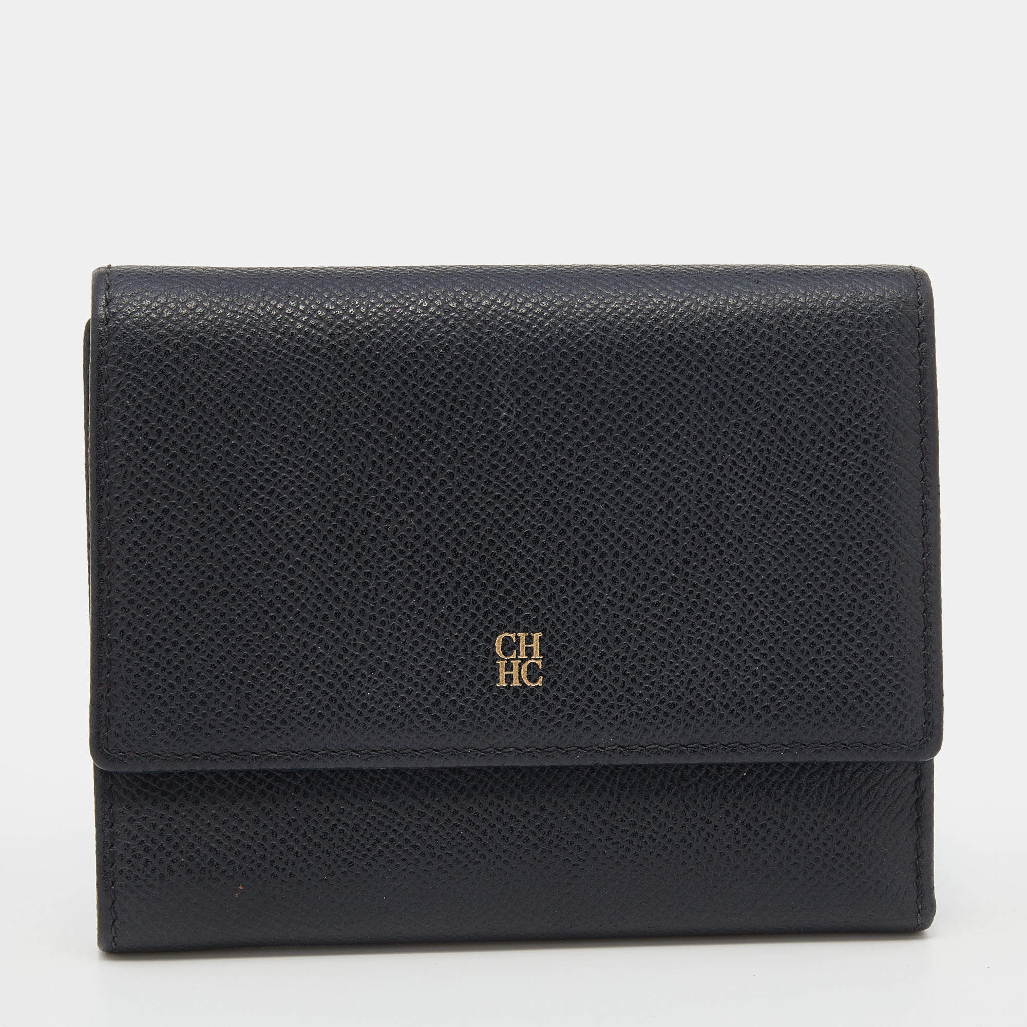 مملوكة مسبقًا CH Carolina Herrera Black Leather Tri Fold Wallet