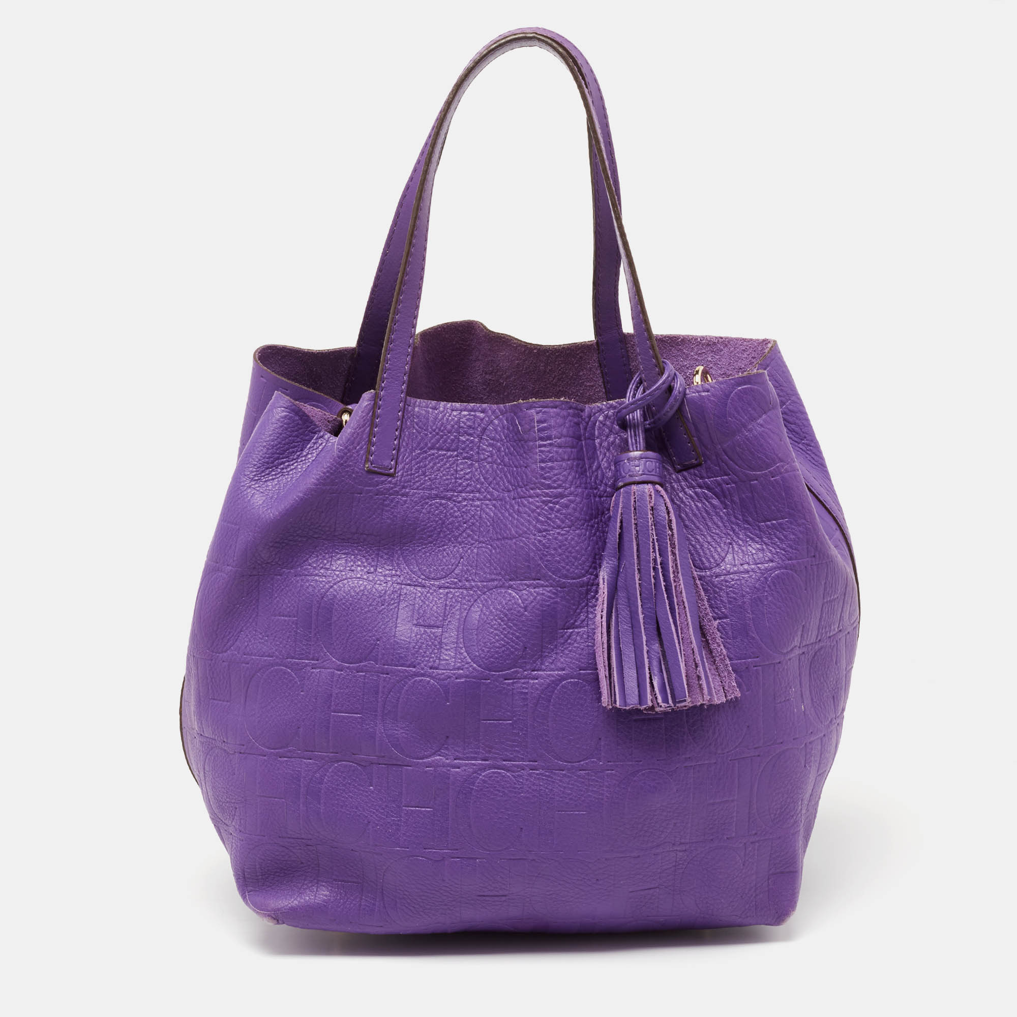 Pre Owned CH Carolina Herrera Purple Monogram Leather Matryoshka Tote