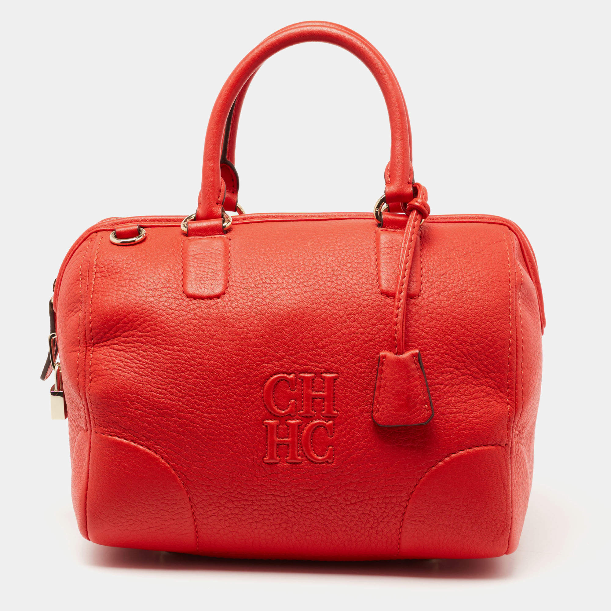 Pre Owned CH Carolina Herrera Orange Leather Bowler Bag