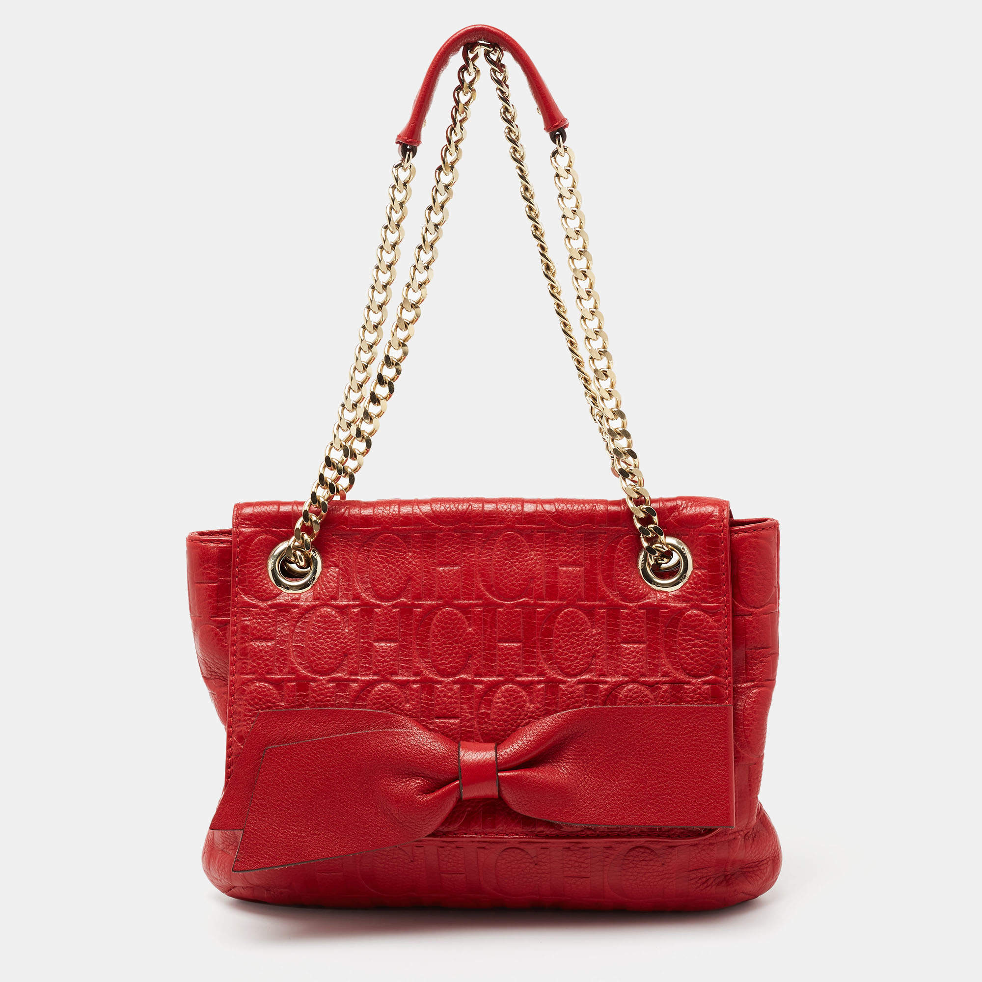 مملوكة مسبقًا CH Carolina Herrera Red Monogram Leather Audrey Shoulder Bag