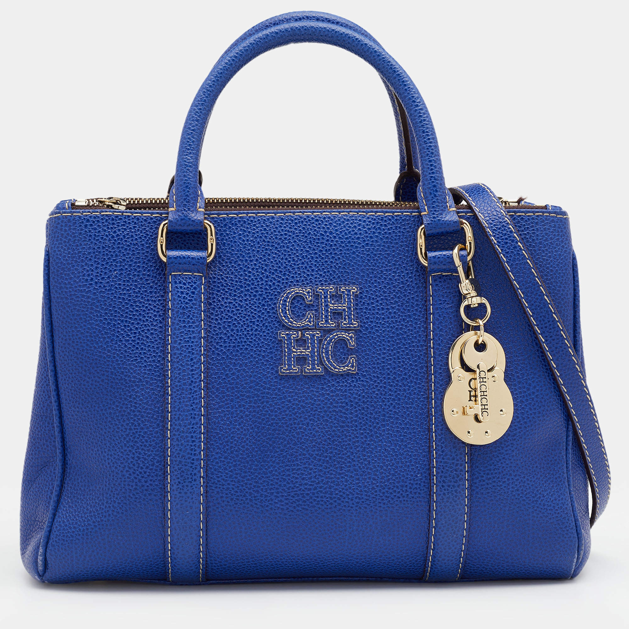 Pre Owned CH Carolina Herrera Blue Leather Matteo Tote