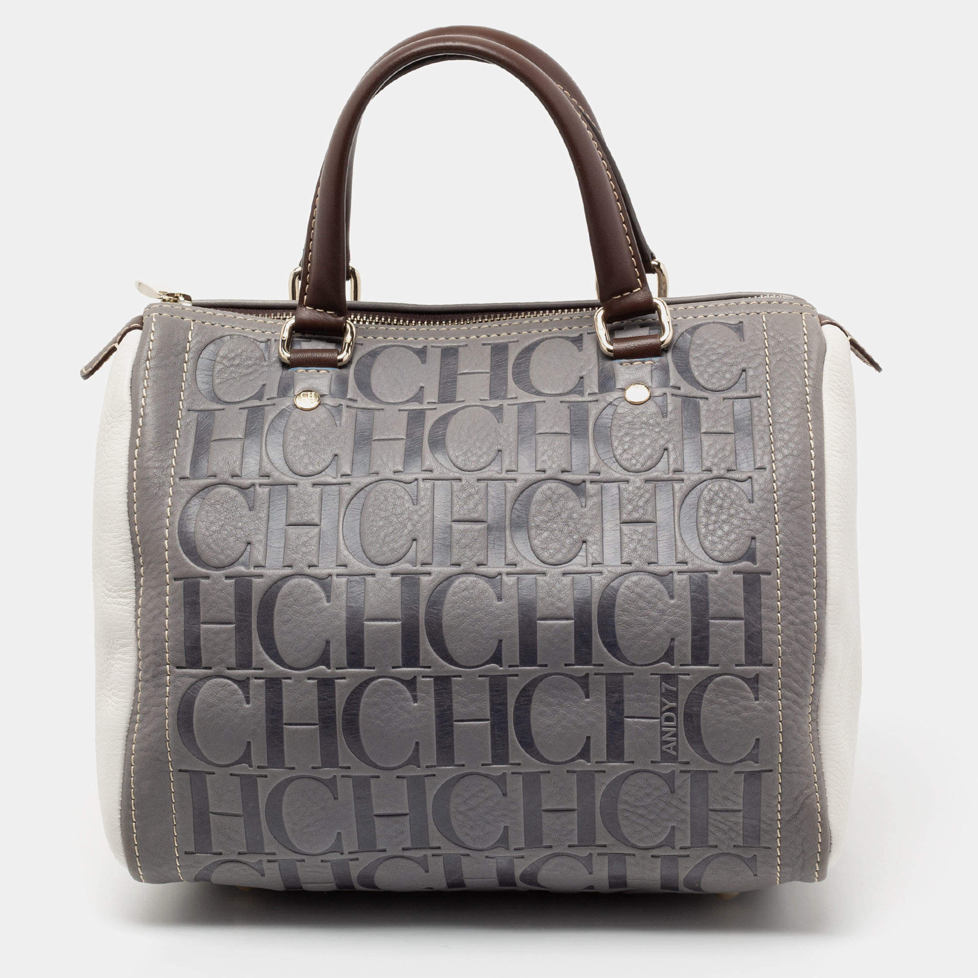Pre Owned CH Carolina Herrera Tricolor Monogram Embossed Leather Andy Boston Bag