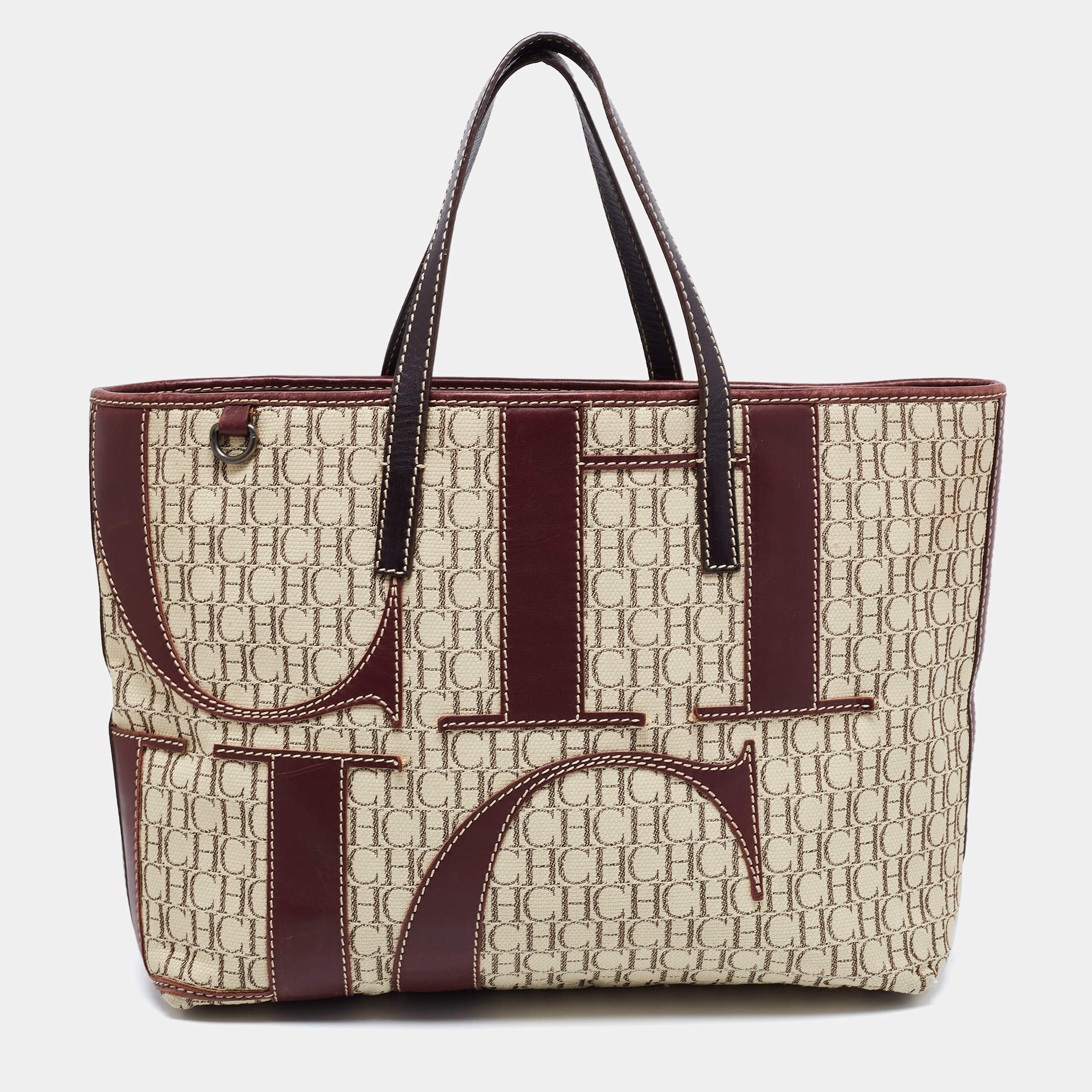 Pre Owned CH Carolina Herrera Tricolor Monogram Canvas and Leather Tote
