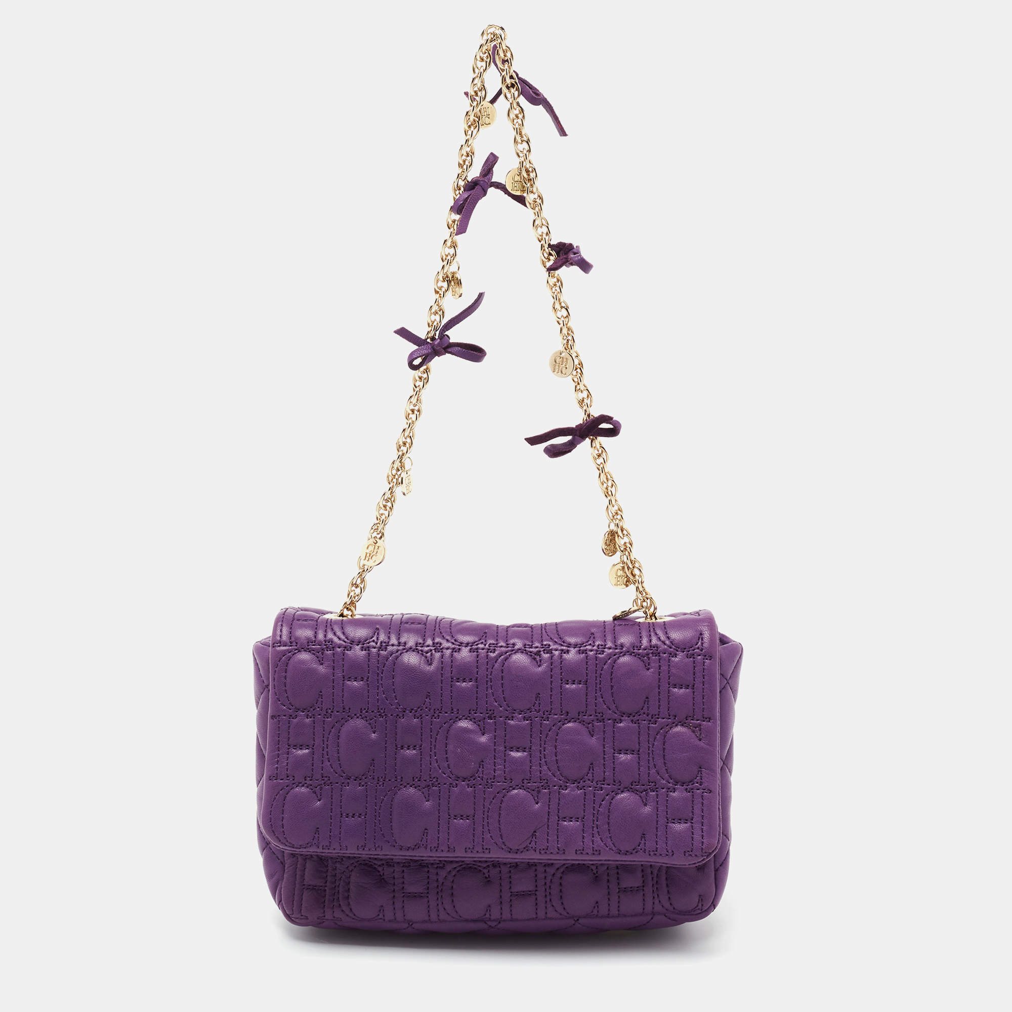 مملوكة مسبقًا حقيبة كتف سي إتش كارولينا هيريرا جلد مونوغرامي بنفسجي